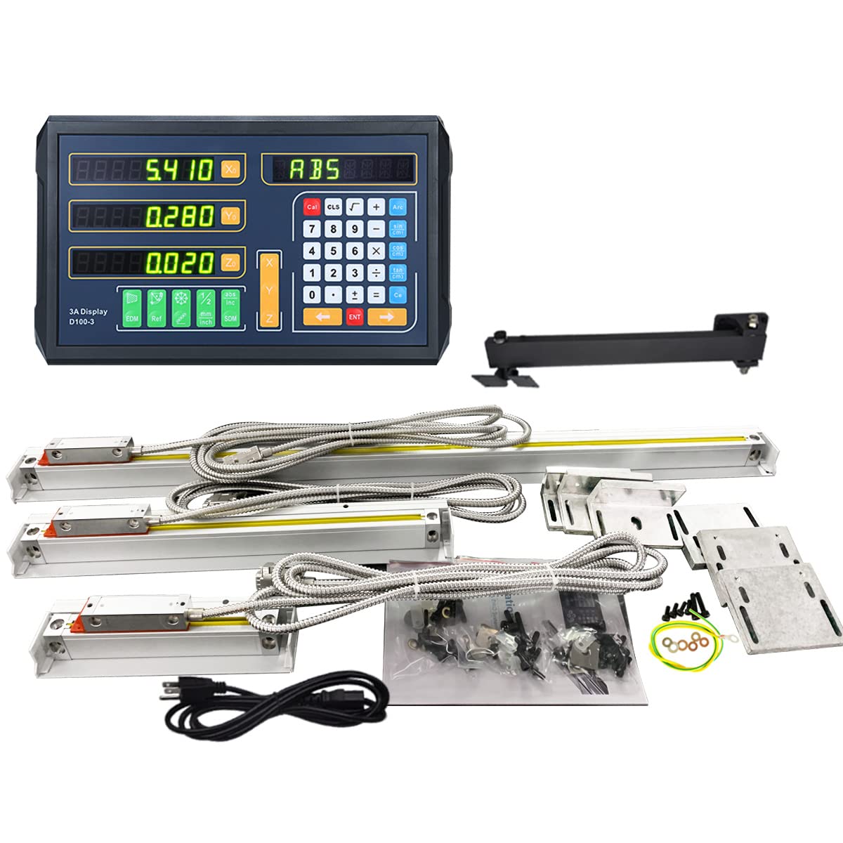3-Piece Linear Glass Scale DRO Kit for Milling Machine (170-1020mm) with 3-Axis Digital Readout Display Counter - Precision Measurement for Metalworking & CNC Machining