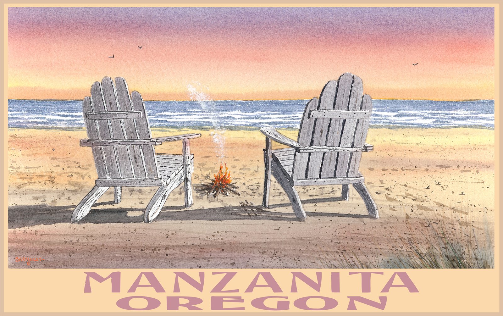 Dave Bartholet 11x17 Inch Unframed Manzanita Oregon Adirondack Chairs Beach Art Prints - Perfect for Coastal Home Decor, Beach House Wall Art & Northwest Themed Gifts