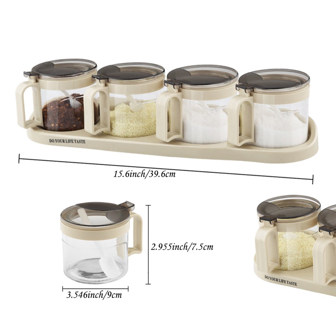 Premium Glass Spice Jar Set with Serving Spoons - 6-Piece Gourmet Seasoning Box & Condiment Cruet Bottles for Kitchen Organization | Perfect for Cooking, Baking & Home Decor
