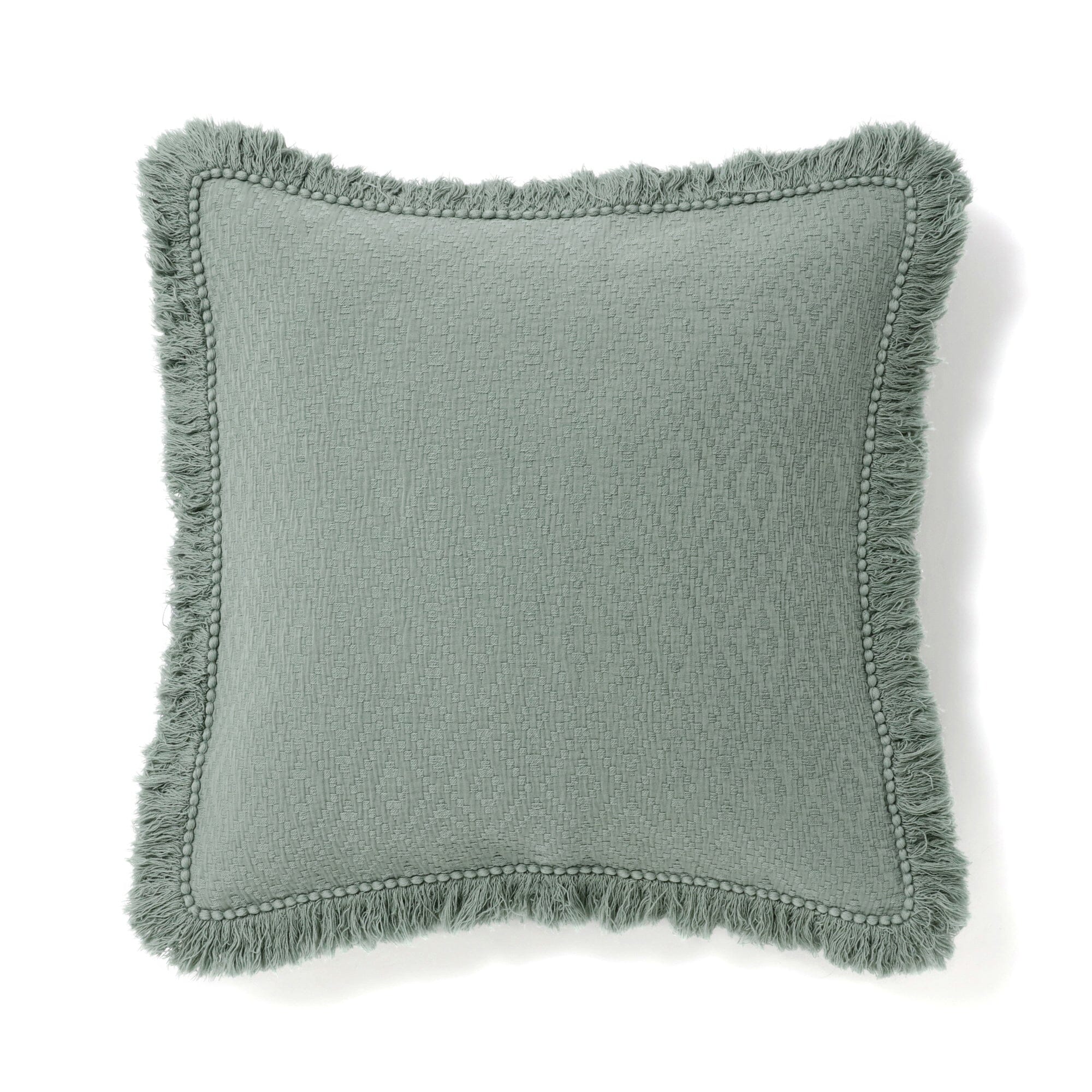 Premium Diamond Fringe Cushion Cover 18x18 Inches - Soft Green Bohemian Style Decorative Pillow Case for Sofa, Bed, Living Room & Home Decor