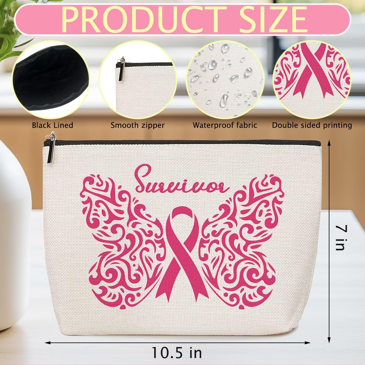 Breast Cancer Survivor Gifts for Women - Inspirational Butterfly Makeup Bag & Travel Cosmetic Pouch | Thoughtful Get Well Soon, Birthday & Cancer Awareness Gift for Female Friends | Perfect for Daily Use, Travel & Special Occasions