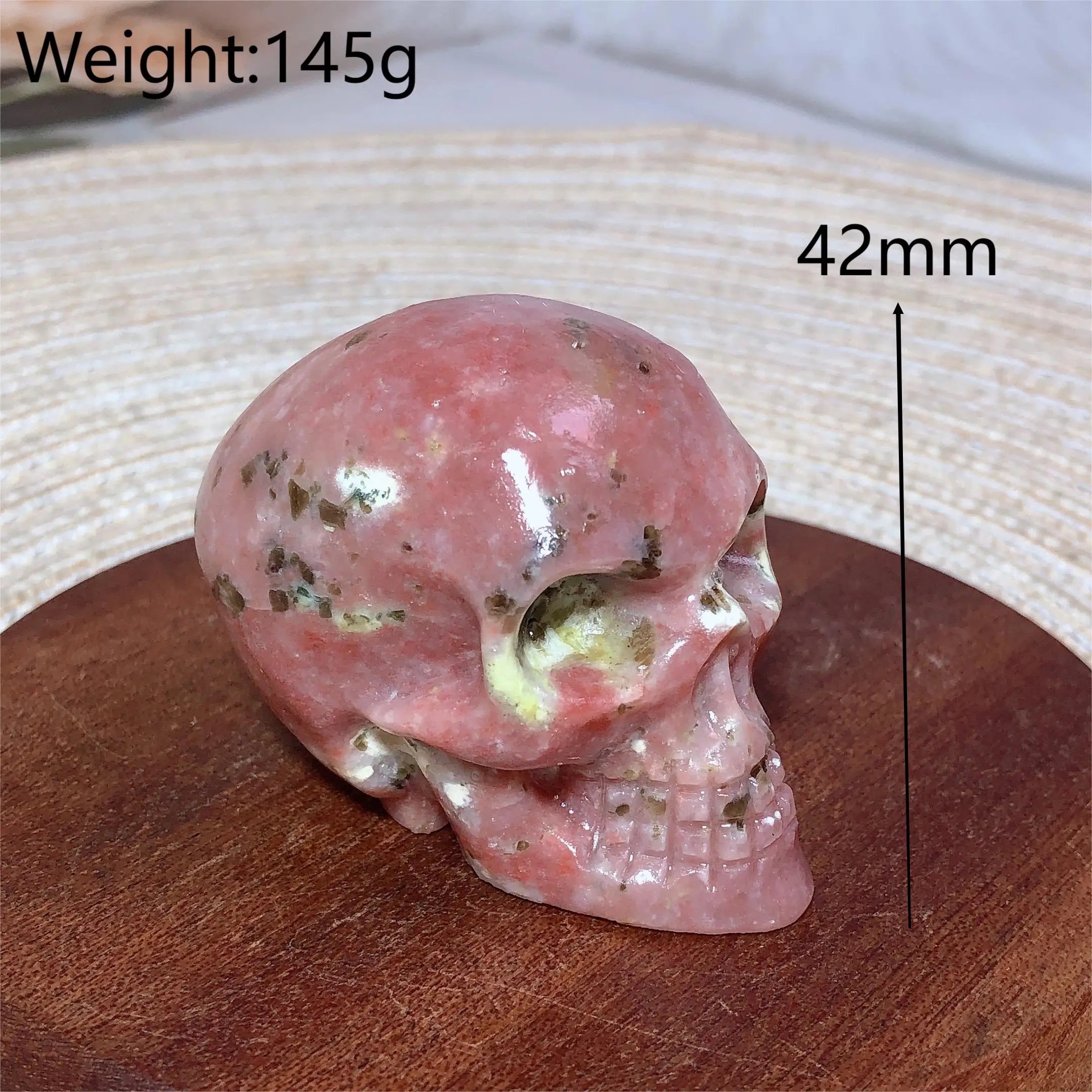 Natural Pink Moonstone & Green Tourmaline Skull Carving - Healing Crystal for Reiki Energy, Spiritual Decor & Home Protection - Perfect for Meditation, Yoga & Positive Energy Spaces