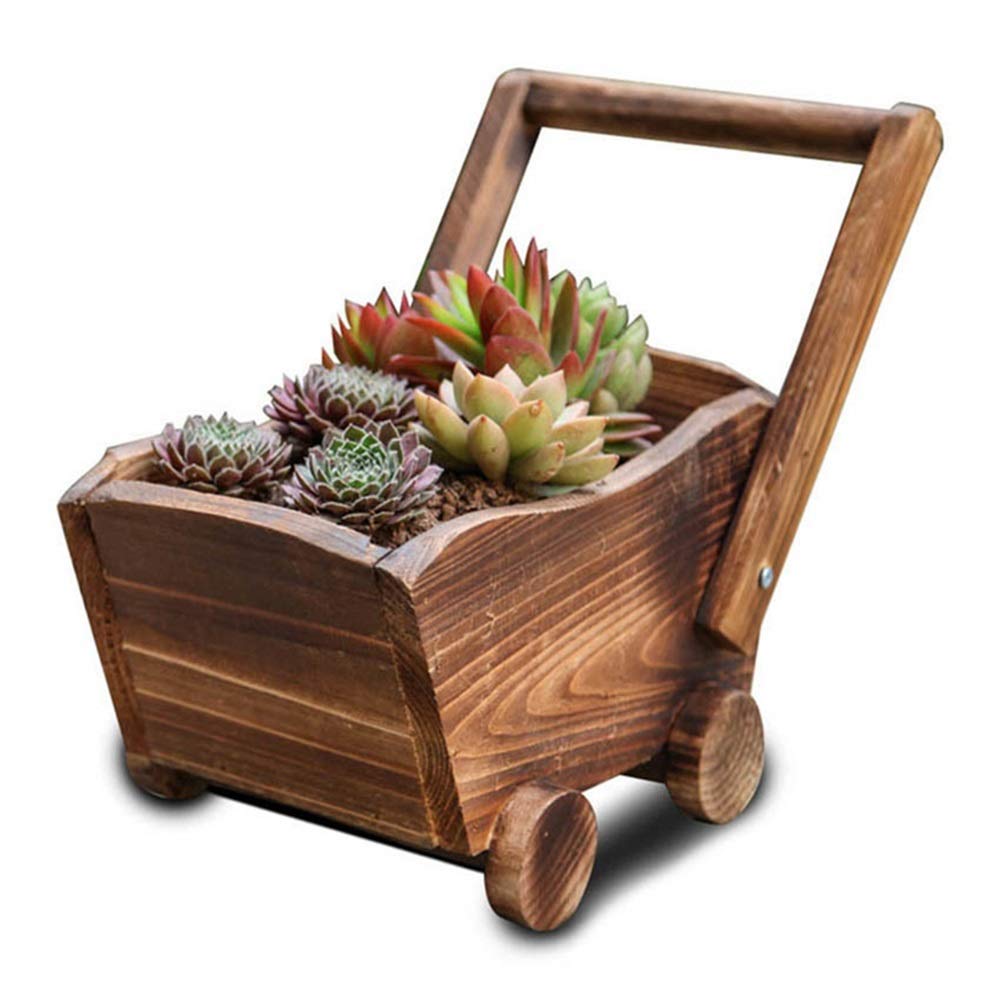 Vintage Wooden Flower Pot Cartoon Cart - Garden Planter, Window Box, Trough for Succulents, Flower Beds & Holiday Decorations | Perfect for Indoor/Outdoor Plant Displays, Home & Garden Decor