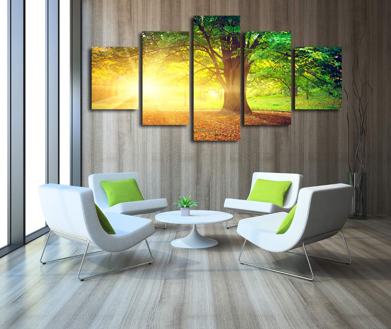 5-Panel Sunset Trees Canvas Wall Art - Framed Forest Print for Bedroom & Office Decor