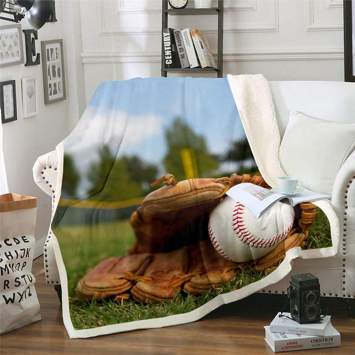 3D Baseball Pattern Plush Fleece Throw Blanket - Soft Sherpa & Microfiber Sports Blanket for Sofa, Couch, Bed - King Size 87x95 Inch - Perfect for Baseball Games, Home Decor & Cozy Winter Nights