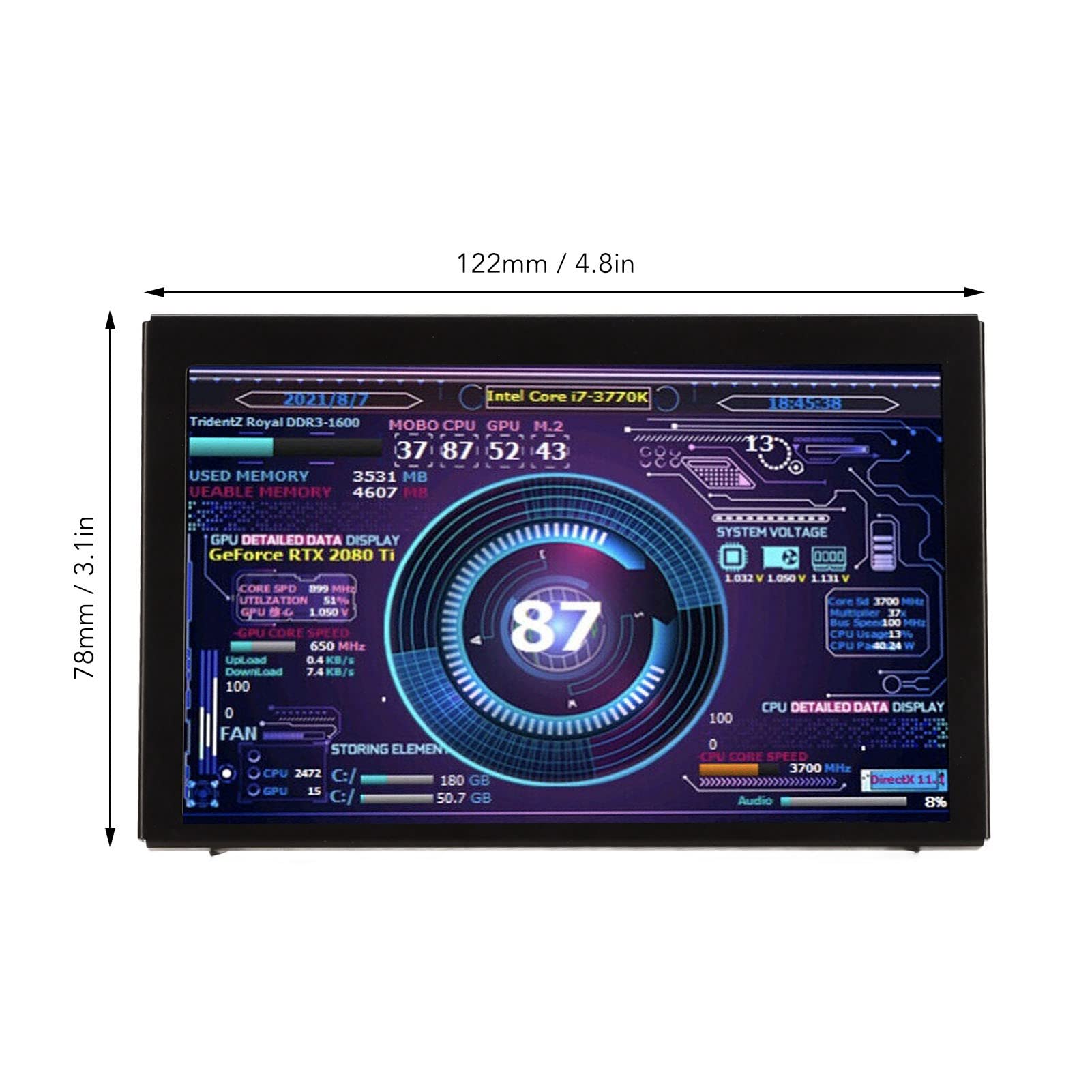 5in PC Temperature Monitor - IPS USB Mini Display for CPU, RAM, HDD Data Tracking | ARGB Computer Case Sensor Panel | Real-time System Performance Screen for Gaming Rigs & Workstations