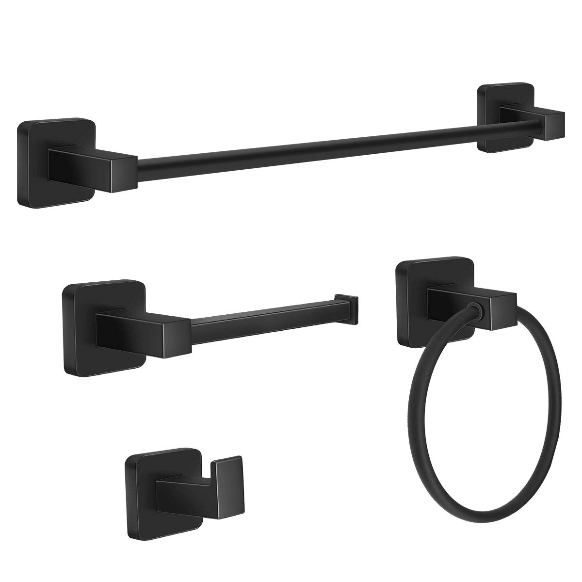 Matte Black Bathroom Hardware Set - 4 Piece Towel Bar Set with 17