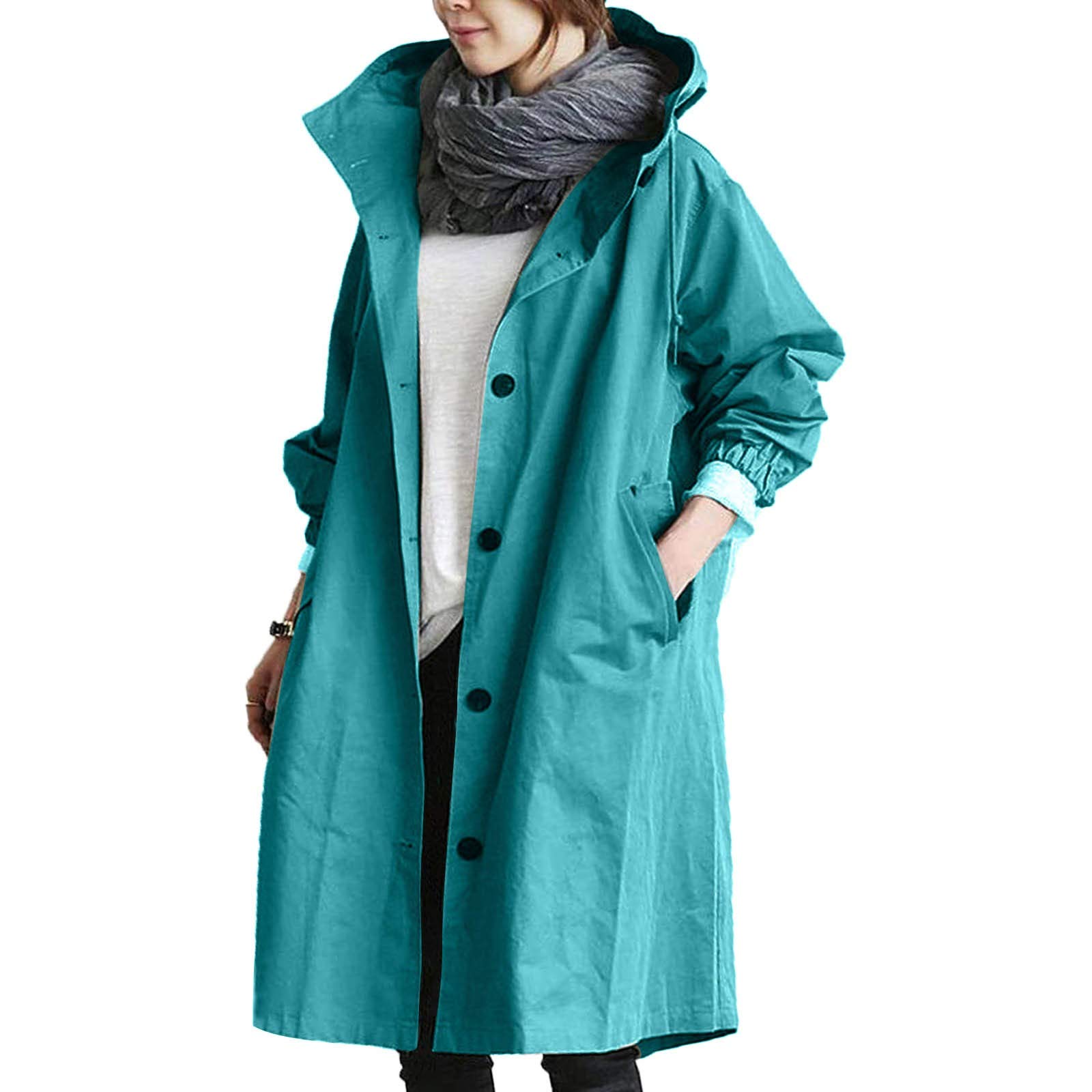 NAMTYQX Women's Trench Coat - Waterproof Rain Jacket with Hood, Loose Fit Oversized Windbreaker, Elegant Long Coat for Spring & Fall | Perfect for Commuting, Travel & Outdoor Activities