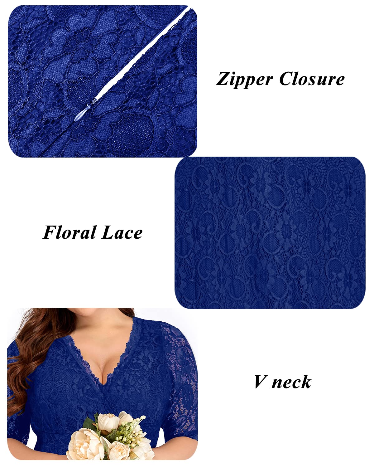 Plus Size Women's Lace Wrap V-Neck Knee-Length Dress for Wedding Guest & Cocktail Party | Semi-Formal Occasions, Date Night, Bridal Shower, Church Events