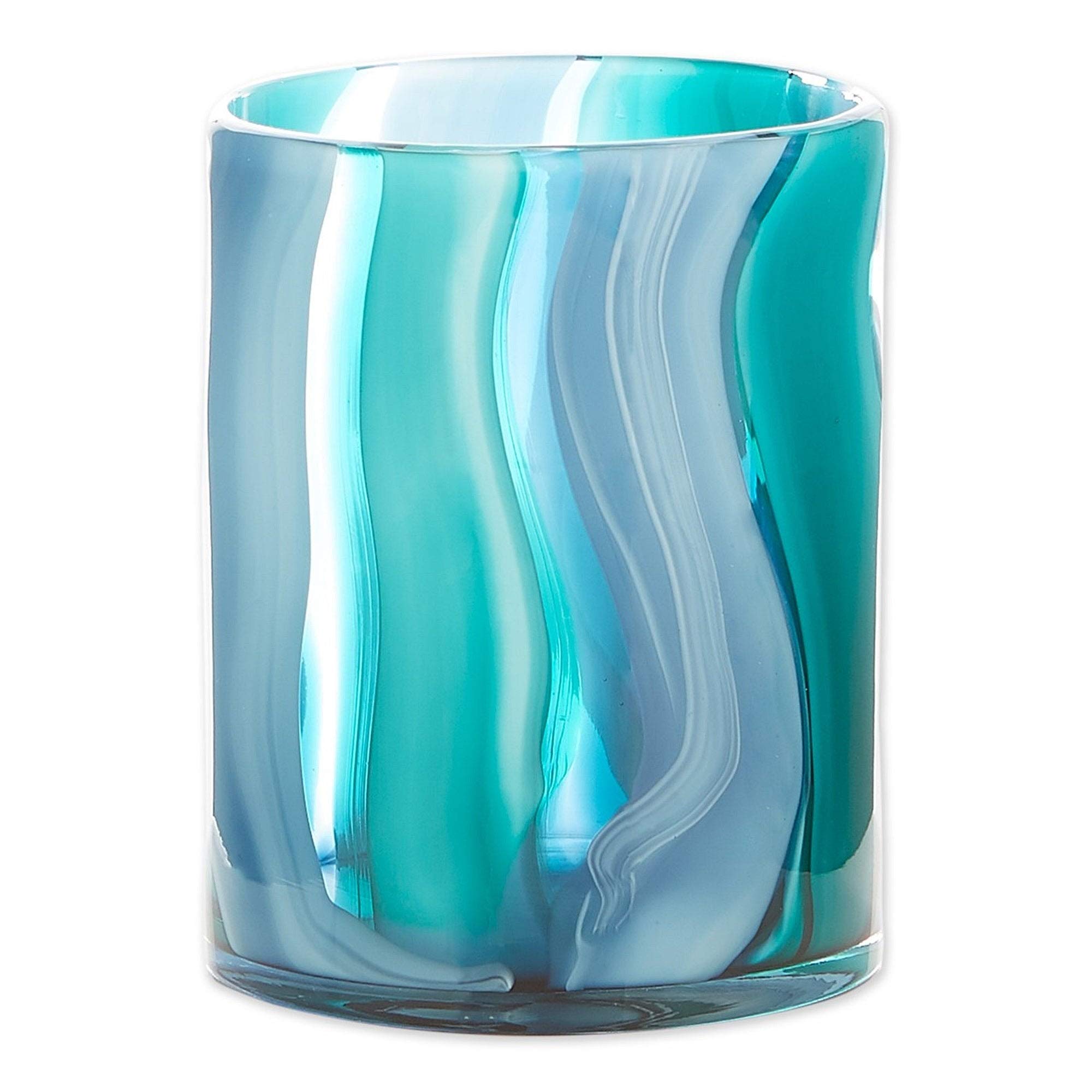 Handmade Blue Clear Green Glass Vase - Modern Contemporary Art Decor for Home, Wedding Centerpiece & Gift Idea