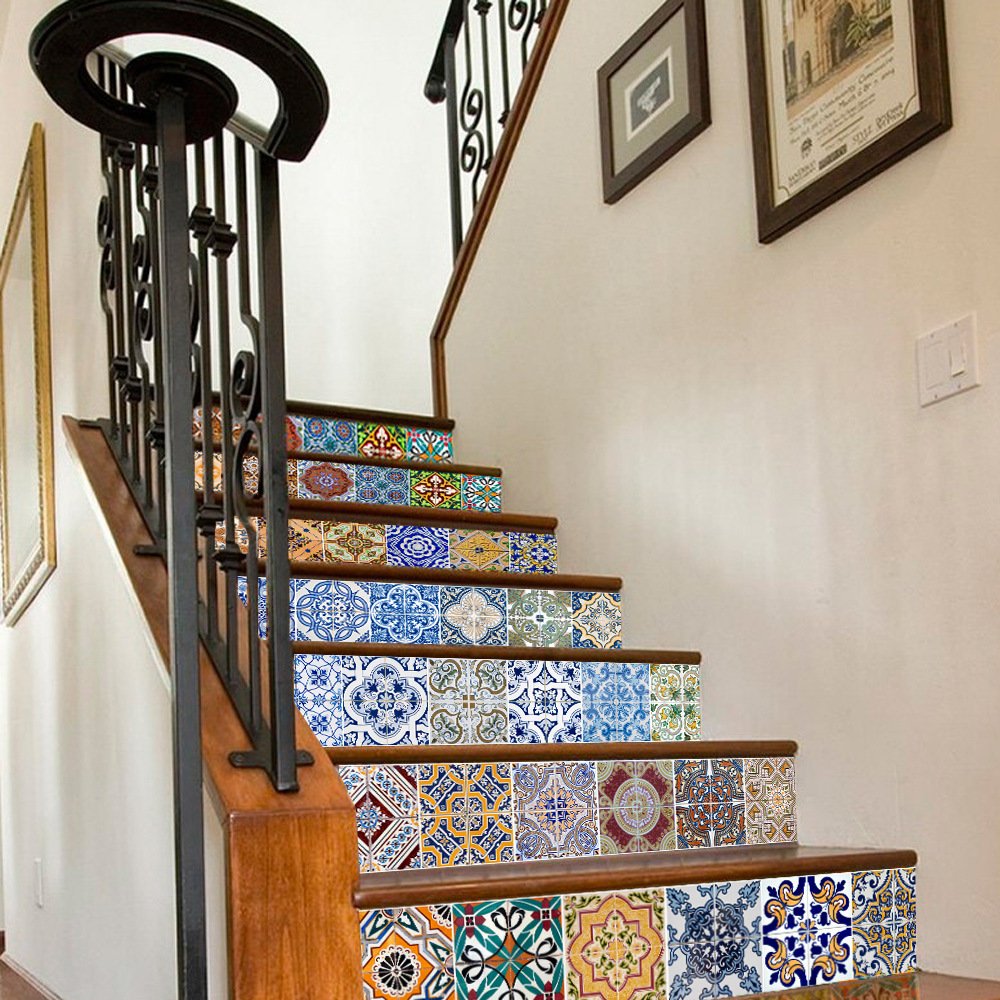 SHENGJIAYI Non-Slip Stair Tread Decals - 6PCS Stair Riser Stickers (39.3