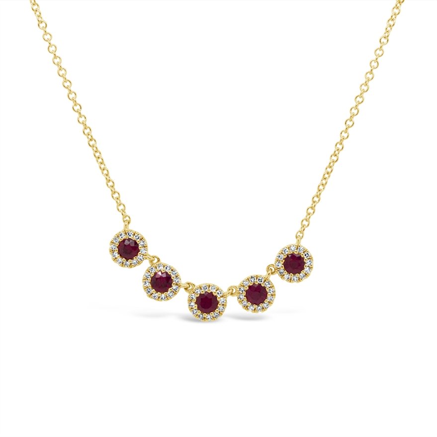 14K Gold Ruby and Diamond Halo Necklace - 0.49 CTW Ruby & 0.16 CTW Diamond Jewelry for Women, Elegant Gift for Anniversary, Valentine's Day or Special Occasion