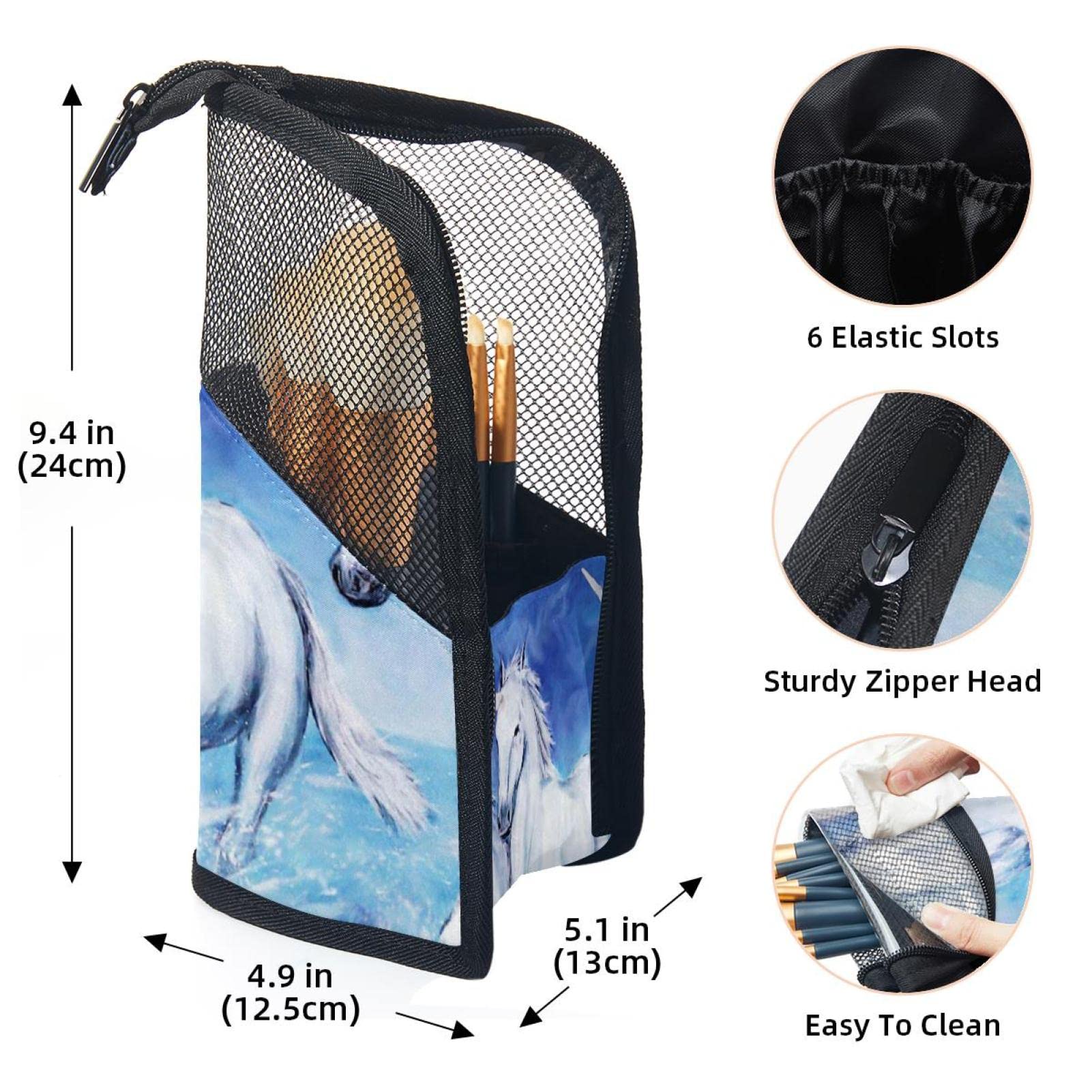 Watercolor Horses Makeup Brush Organizer Bag with 12 Brushes - Portable Travel Makeup Brush Holder Case for Professional & Home Use