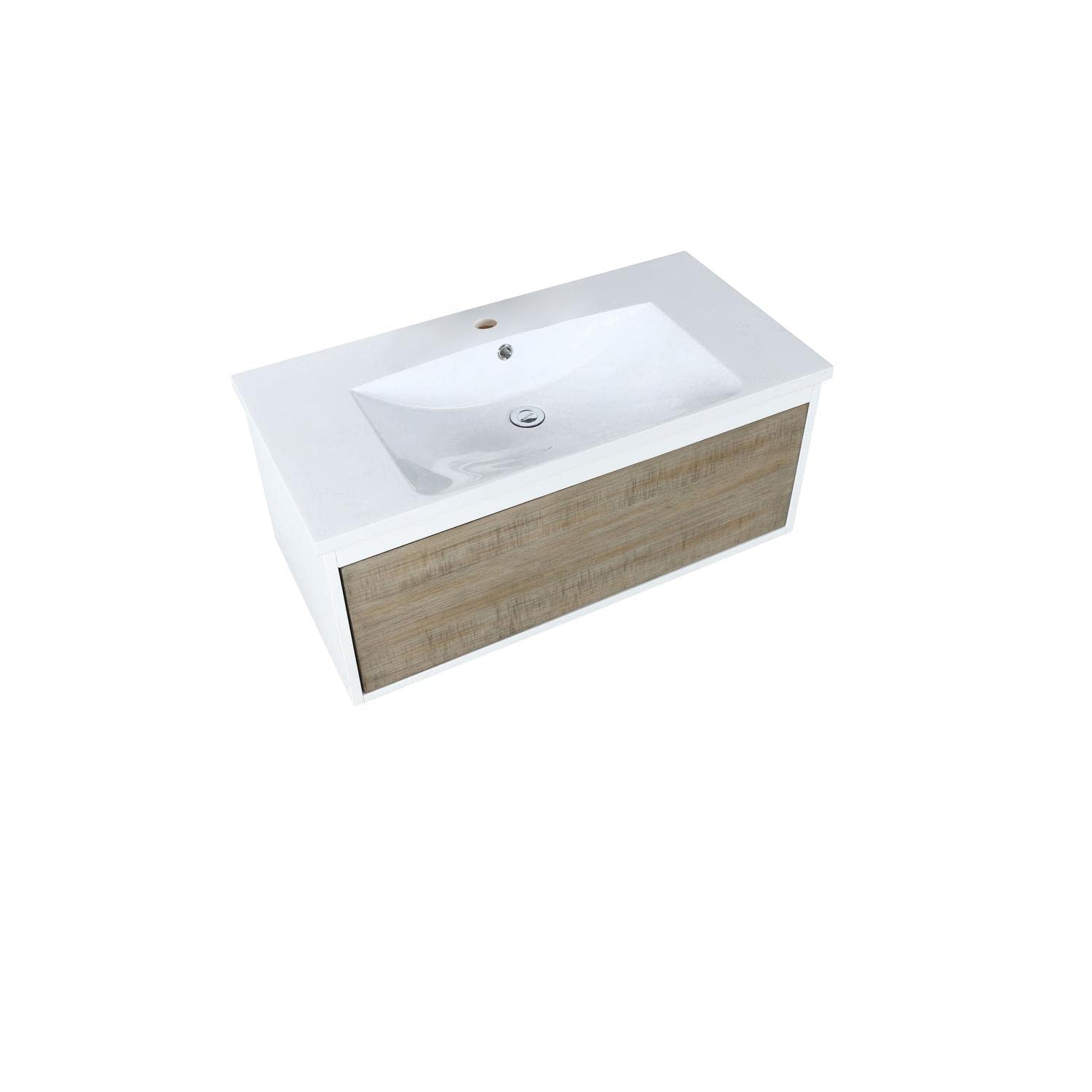 Scopi 36 Inch Single Acrylic Top Bathroom Vanity in Rustic Acacia - Modern Farmhouse Style for Small Bathrooms & Powder Rooms