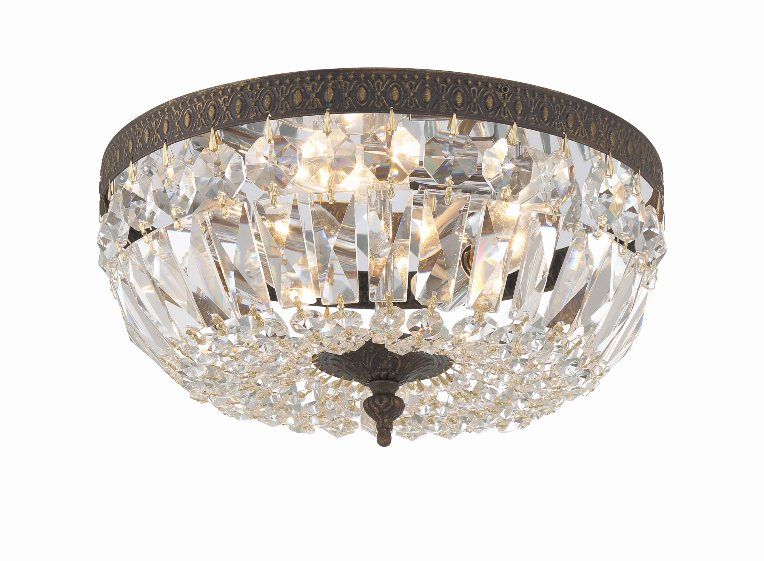 Crystorama 3-Light Spectra Crystal English Bronze Flush Mount Ceiling Light Fixture - Elegant Lighting for Bedroom, Living Room & Hallway