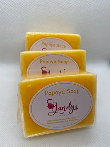 3 Pack Raw Haitian Papaya Soap - Natural Skin Brightening & Exfoliating Bar for Acne, Dark Spots & Hyperpigmentation - Perfect for Face & Body Care Routine