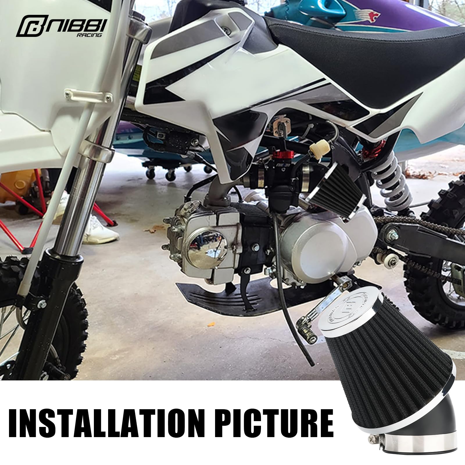 NIBBI 48mm High Performance Air Filter for Dirt Bike, Mini Bike, Pit Bike, Motocross & ATV - GY6 Engine Compatible - Off-Road & Racing Use