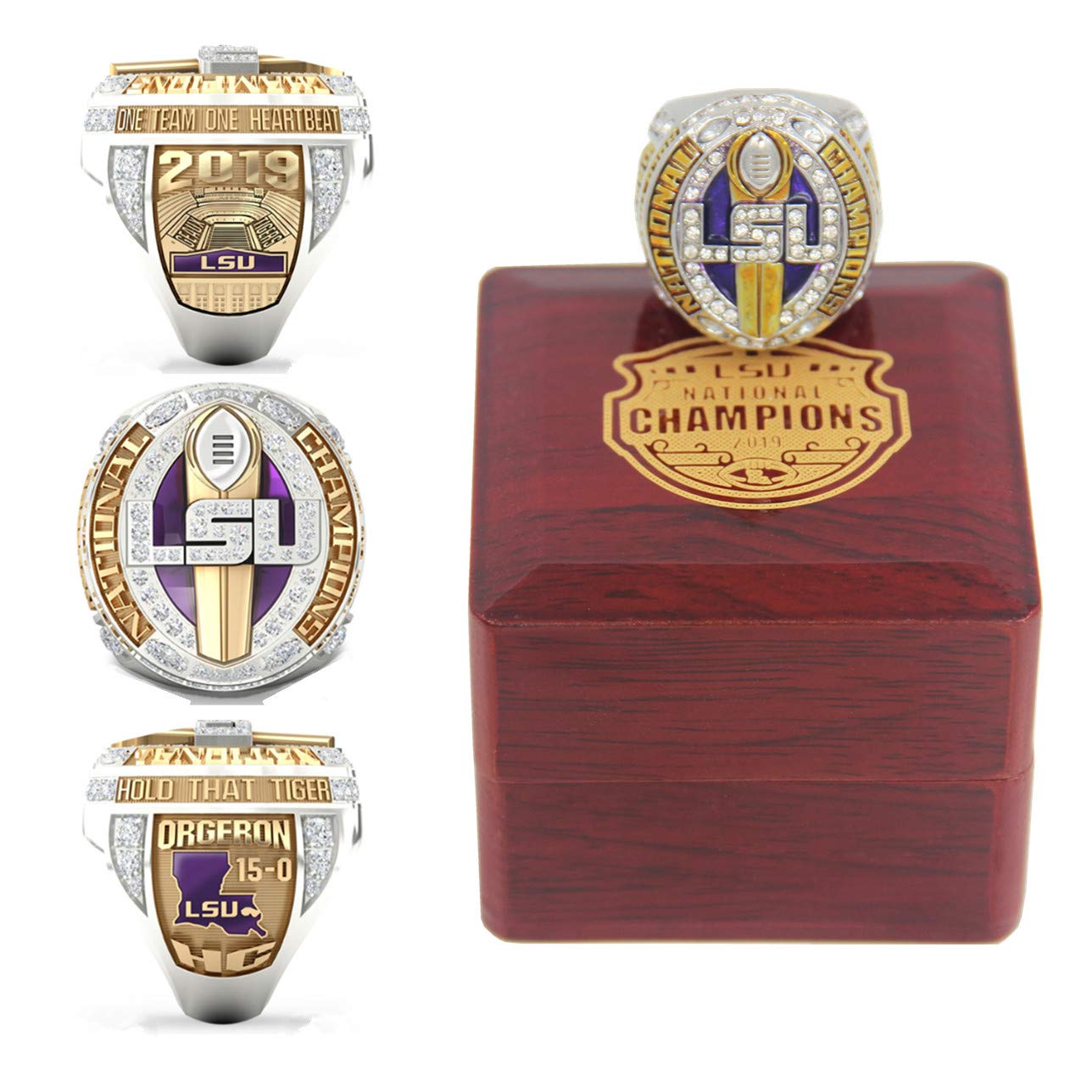 2019 LSU National Championship Replica Ring with Gift Box - Size 14 - Perfect Christmas Ornament & Collectible Gift for Men, Women, Youth & Kids - Great for LSU Fans, Sports Memorabilia Collectors & Game Day Decor