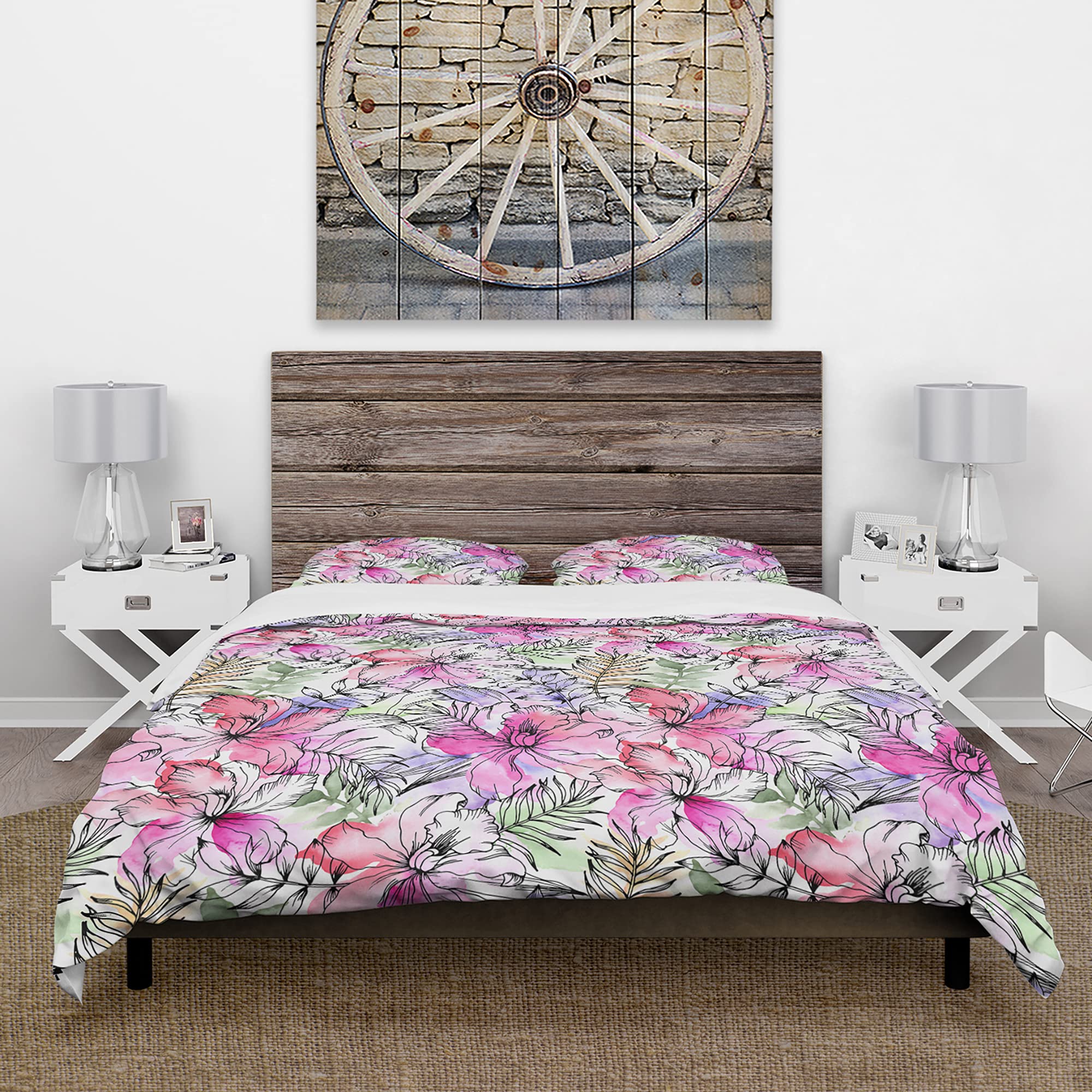 Tropical Flowers Floral Duvet Cover Set - Queen Size Bedding with Vibrant Botanical Print - Perfect for Beach House Decor & Boho Chic Bedroom Style