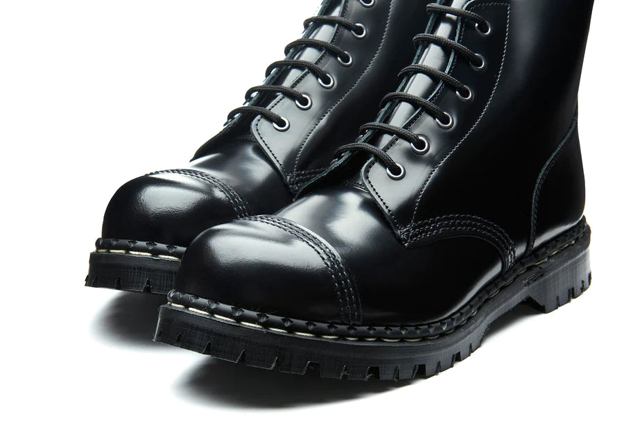 GRIPFAST Black Hi Shine 6 Eye Steel Toe Derby Work Boots for Men - Slip Resistant & Safety Toe Protection for Construction, Warehouse & Industrial Work