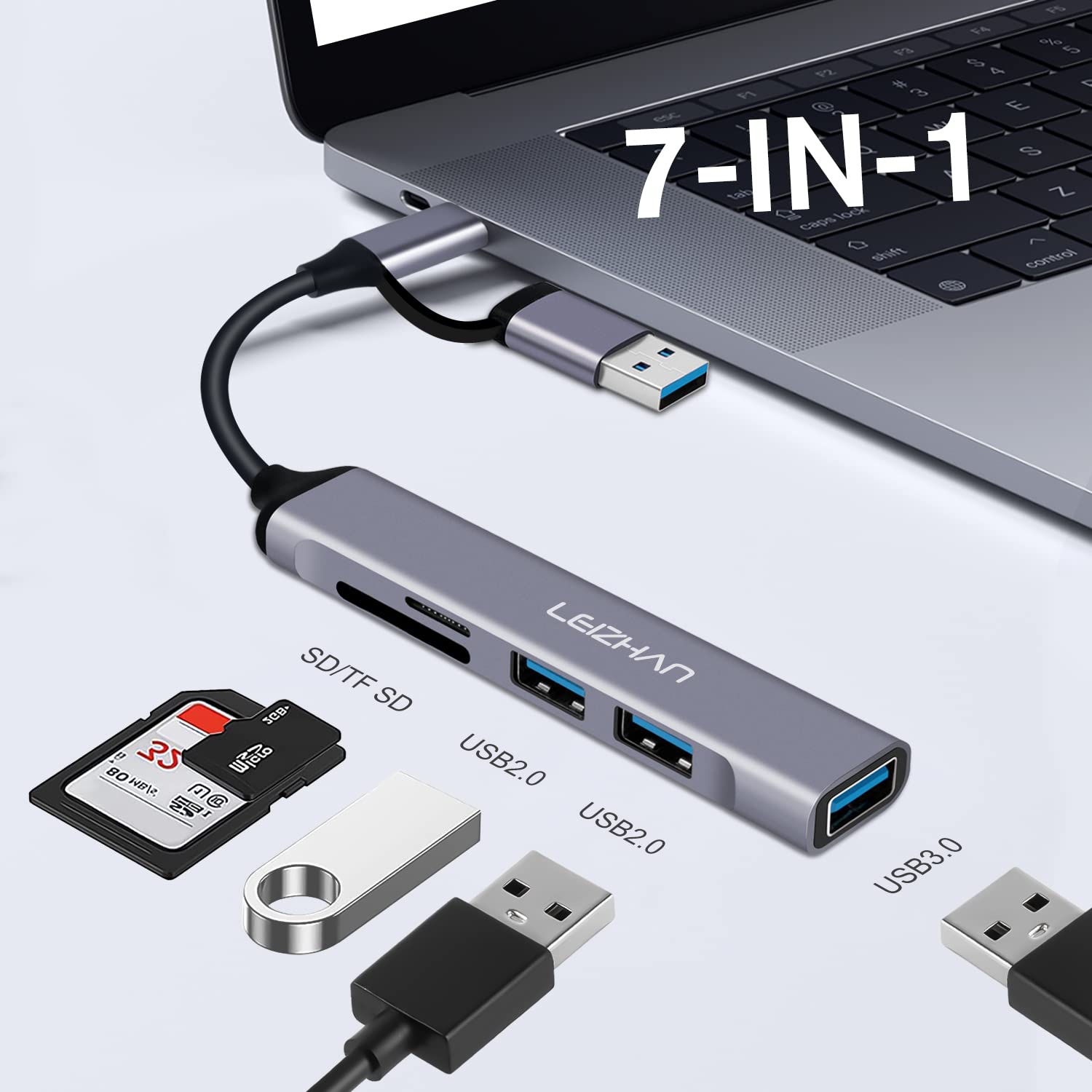 LEIZHAN 5-in-1 USB C Hub with 4K HDMI, Card Reader - for MacBook, Laptop Workspace