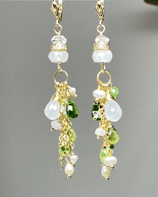 Green Gemstone Boho Dangle Earrings - Peridot, Chrome Diopside & Tsavorite Gold Jewelry | Perfect for Boho Chic, Festival & Party Outfits