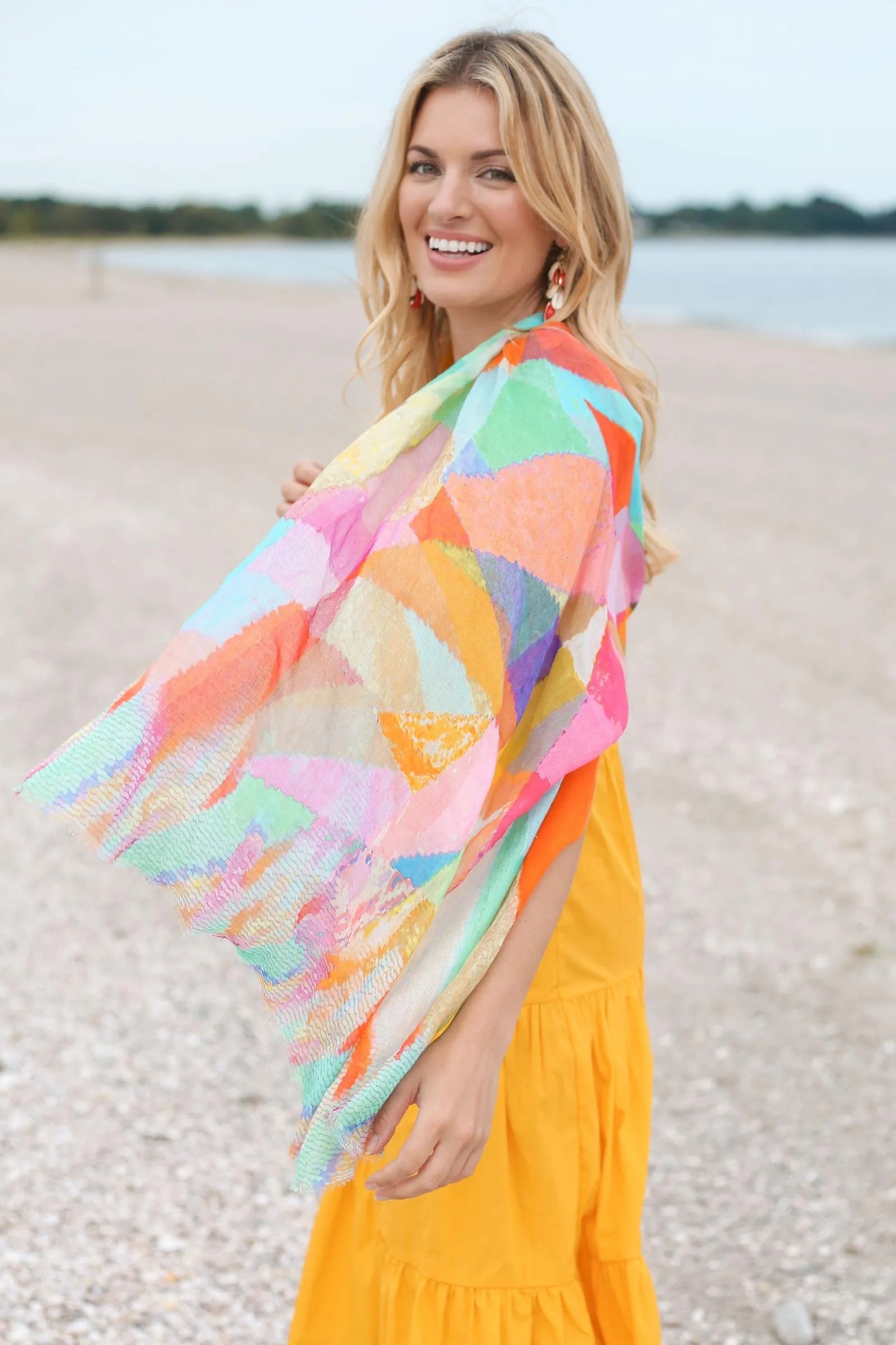 Rainbow Pastel Scarf for Women - Soft Lightweight Fashion Accessory for Spring & Summer Outfits, Travel & Beach