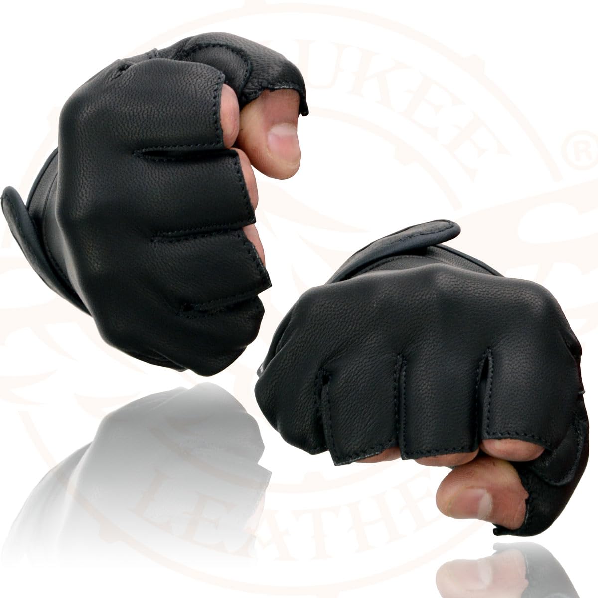 Milwaukee Leather MG7585 Men's Black Leather Motorcycle Gloves - Gel Padded Palm, Fingerless Design with Full Panel Cover - Large Size - Perfect for Riding, Cruising & Motorcycle Enthusiasts