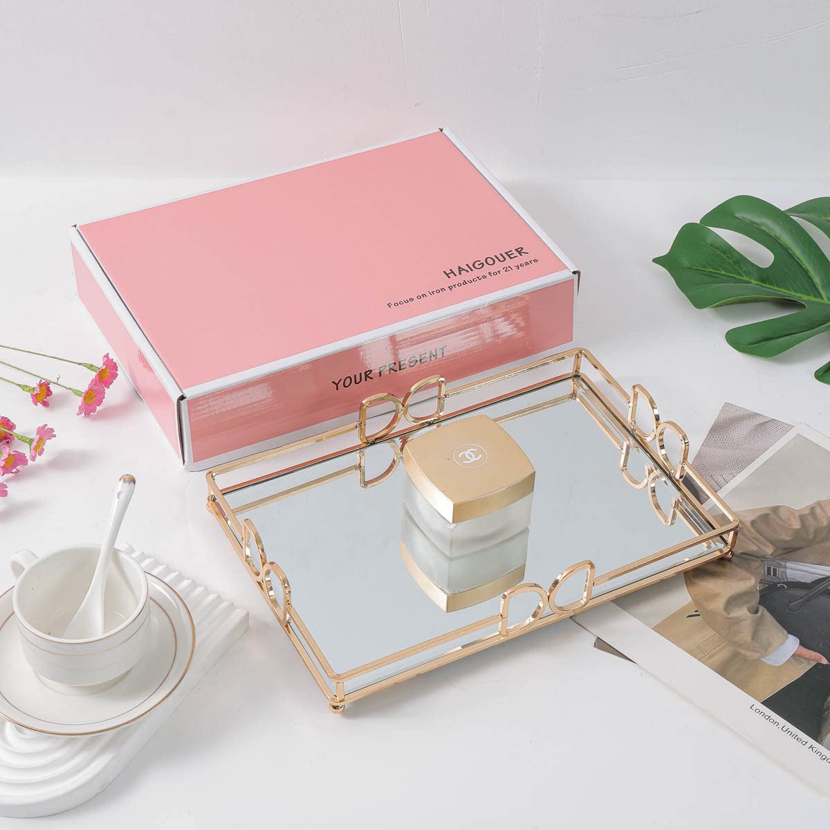 Luxury Gold Mirror Tray - Elegant Vanity Organizer for Makeup & Jewelry, Rust-Proof Glass Tray for Bathroom, Dresser, Bedroom & Home Decor (Perfect for Bridal Showers, Wedding Gifts & Spa Days)