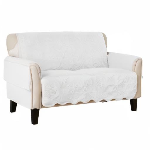 Great Bay Home Medallion Stitched Solid Furniture Protector - Stain Resistant, Durable Sofa Cover - Elenor Collection (Loveseat, White/Sand) - Perfect for Living Room, Bedroom & Pet Protection