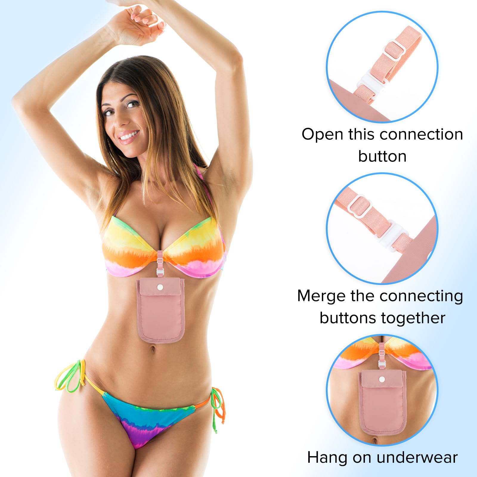 Ouligay Women's Hidden Travel Bra Wallet with Adjustable Strap - Undercover Money Pouch for Cash, Credit Cards & Valuables - Perfect for Travel, Gym & Everyday Security (Pink)