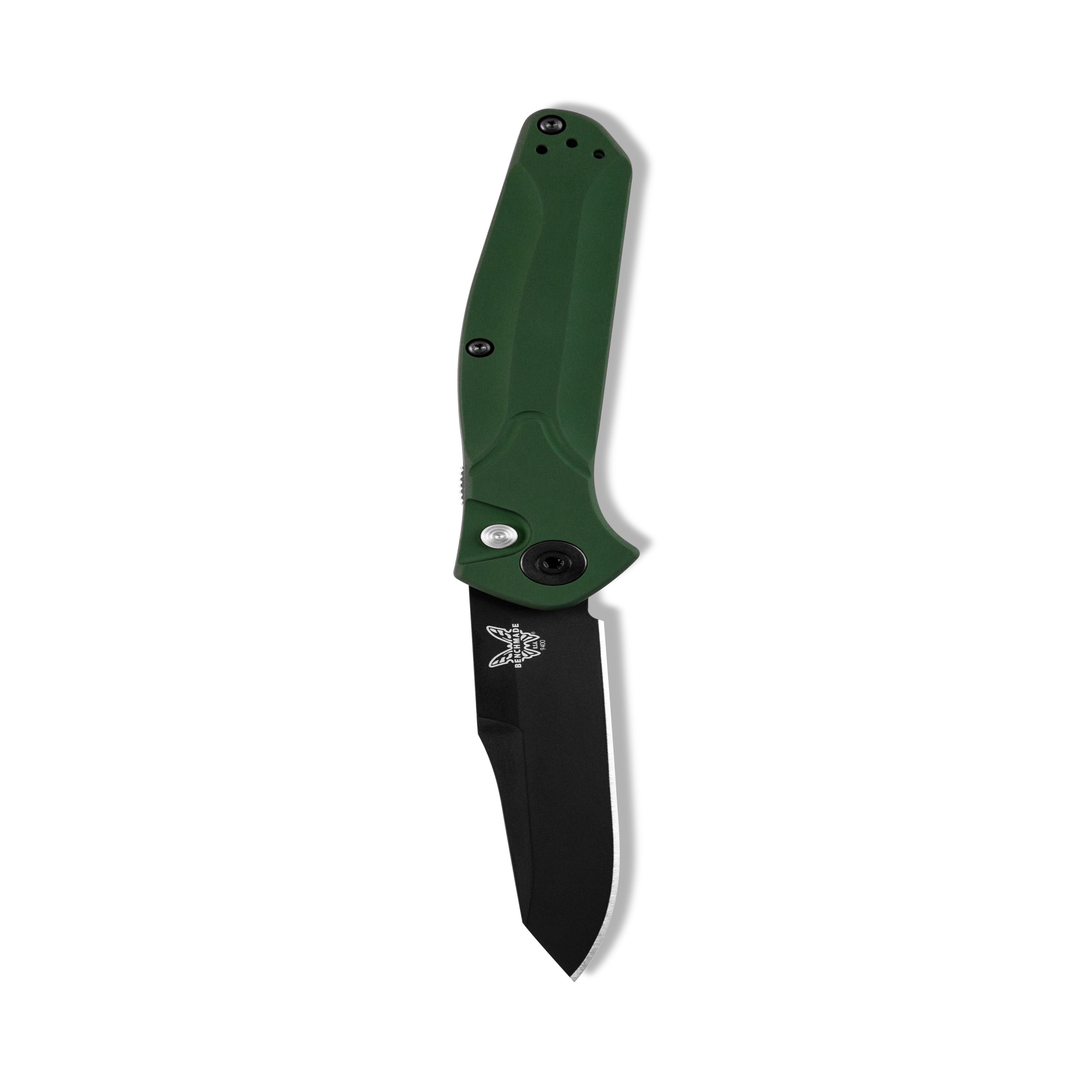 Benchmade 9400BK Osborne Automatic Knife - Black Blade with Green Aluminum Handles - EDC, Outdoor, Tactical & Survival Tool
