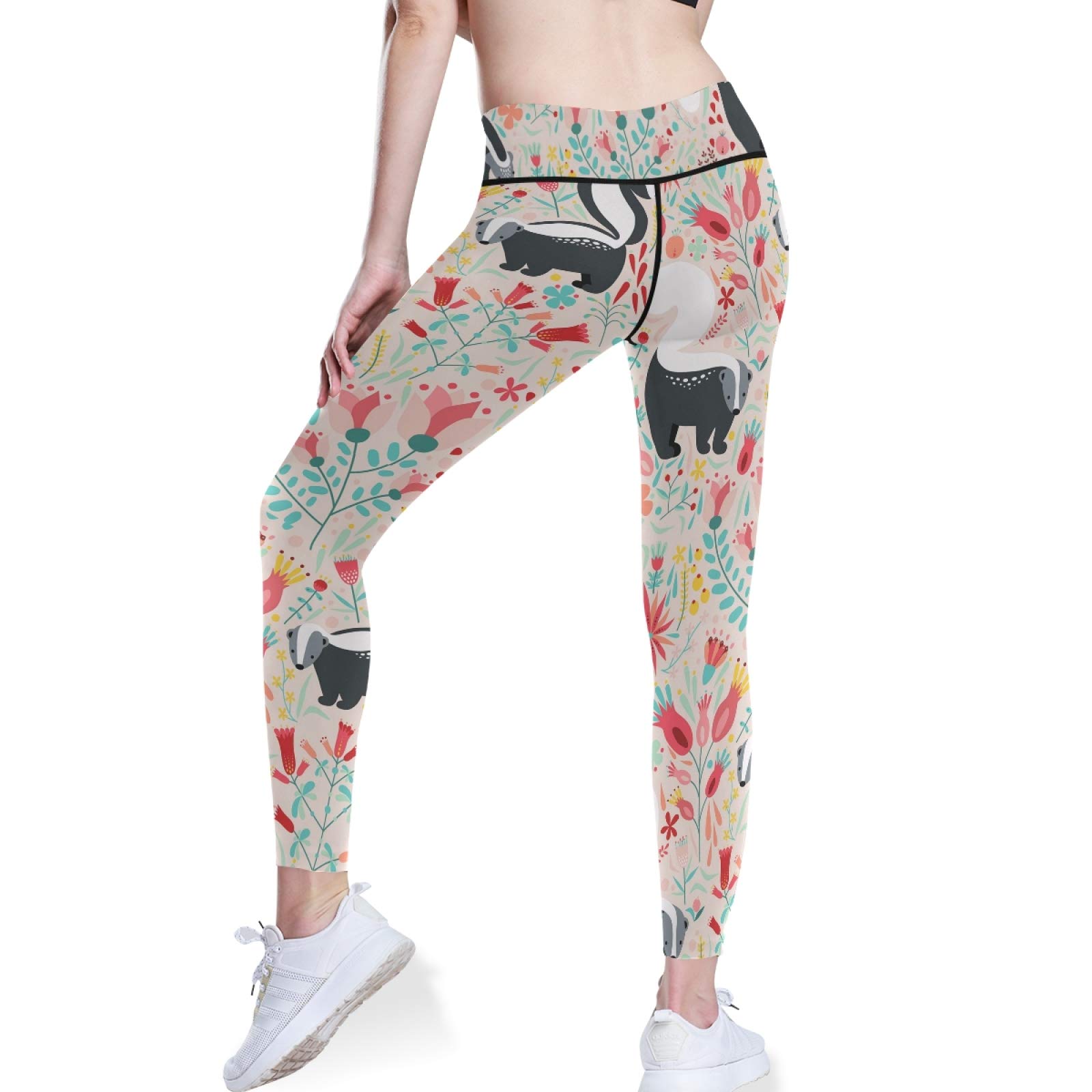 Women's High Waist Yoga Pants - Floral Print Workout Leggings with Pockets for Running & Gym