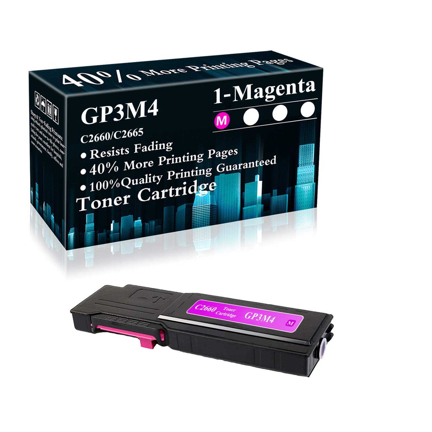 1 Pack Magenta GP3M4 Compatible Toner Cartridge Replacement for Dell C2660 C2660dn C2665dnf Printers - High-Quality Printer Ink for Home & Office Use