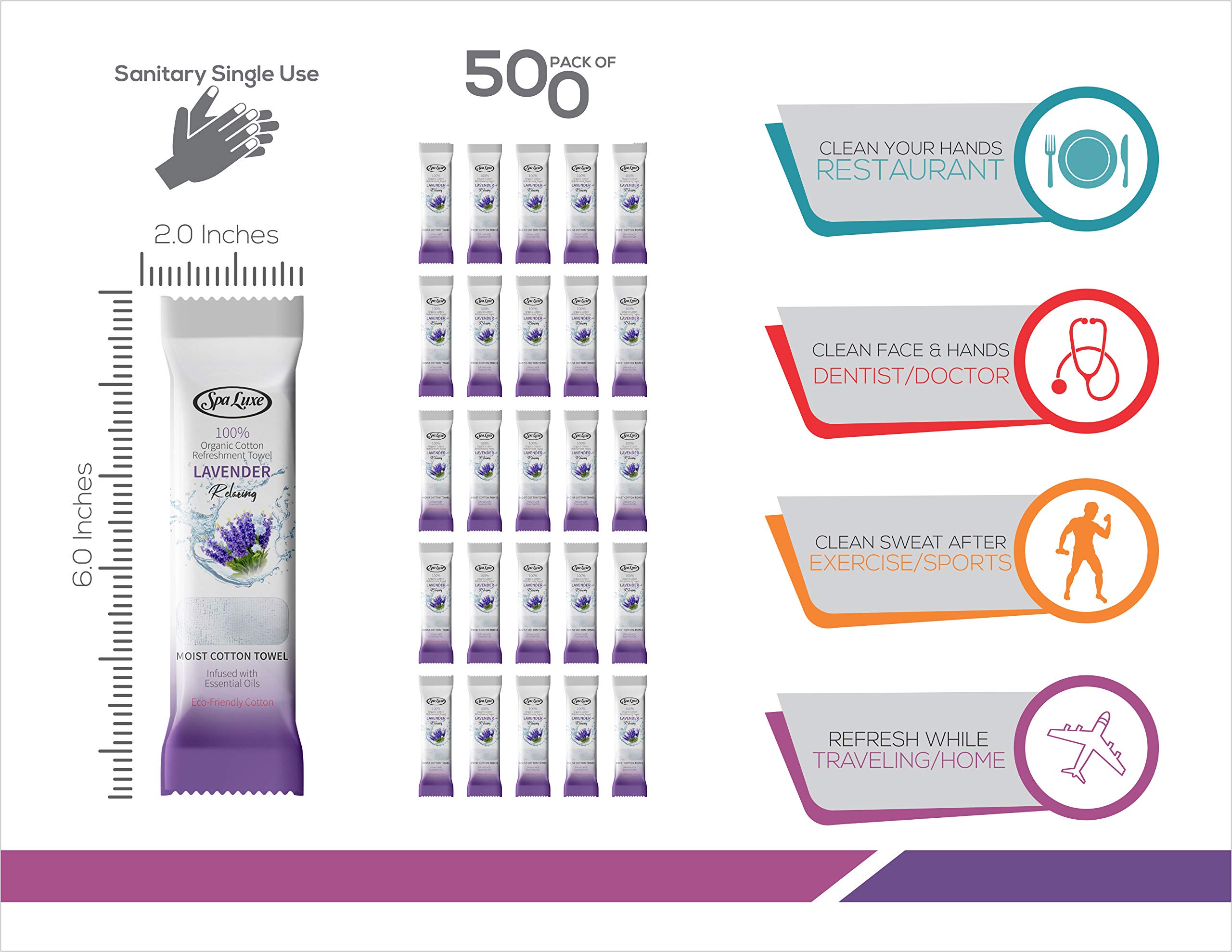 Premium Disposable Pre-Moistened Towels - 8x8 Inch Oshibori Scented Wet Wipes (500 Count, Lavender Fragrance) - Perfect for Restaurants, Spas, Airlines & Home Cleaning