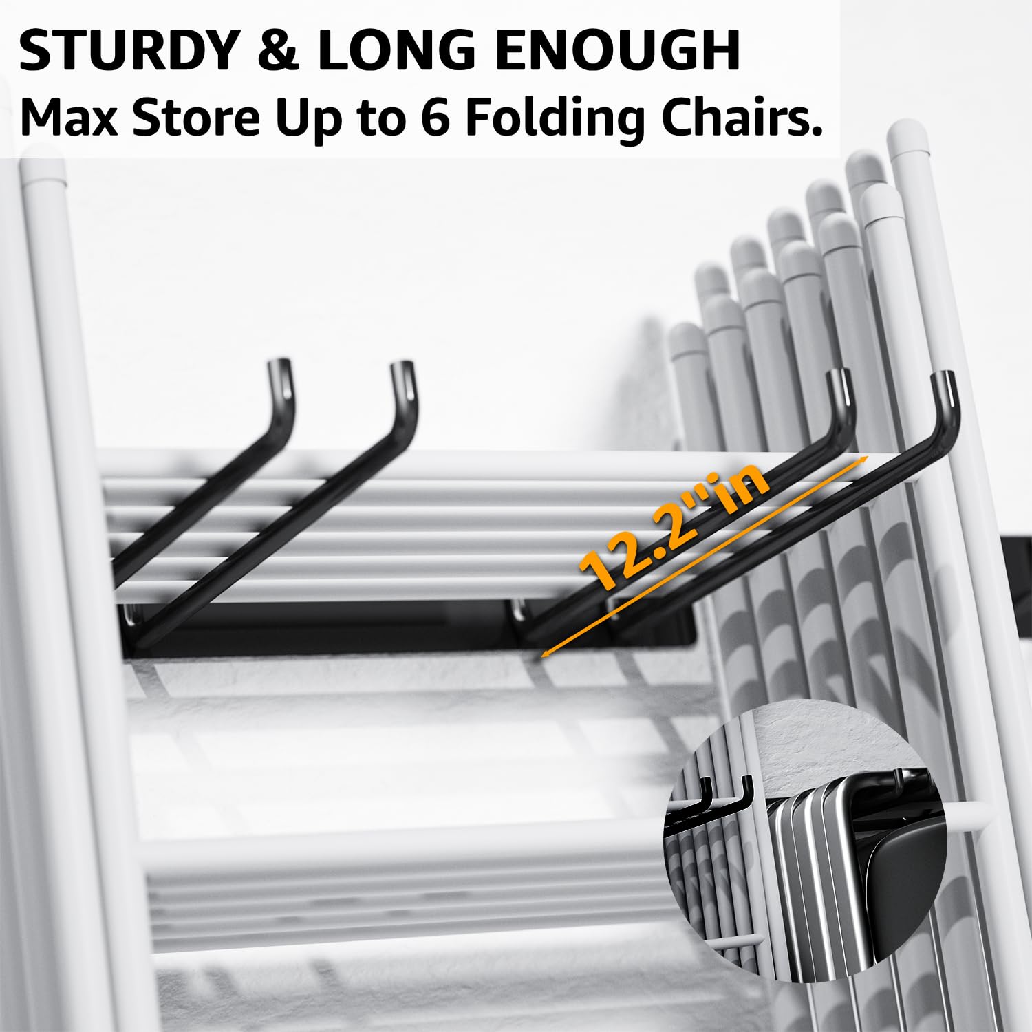 YYR Heavy Duty Folding Chair Storage Rack - 2 Pack Wall Mount Organizer for Garage, Garden, Lawn & Beach - Solid Metal Hooks Holds 240 lbs - Perfect for Camping Gear, Yard Chairs & Outdoor Equipment Storage