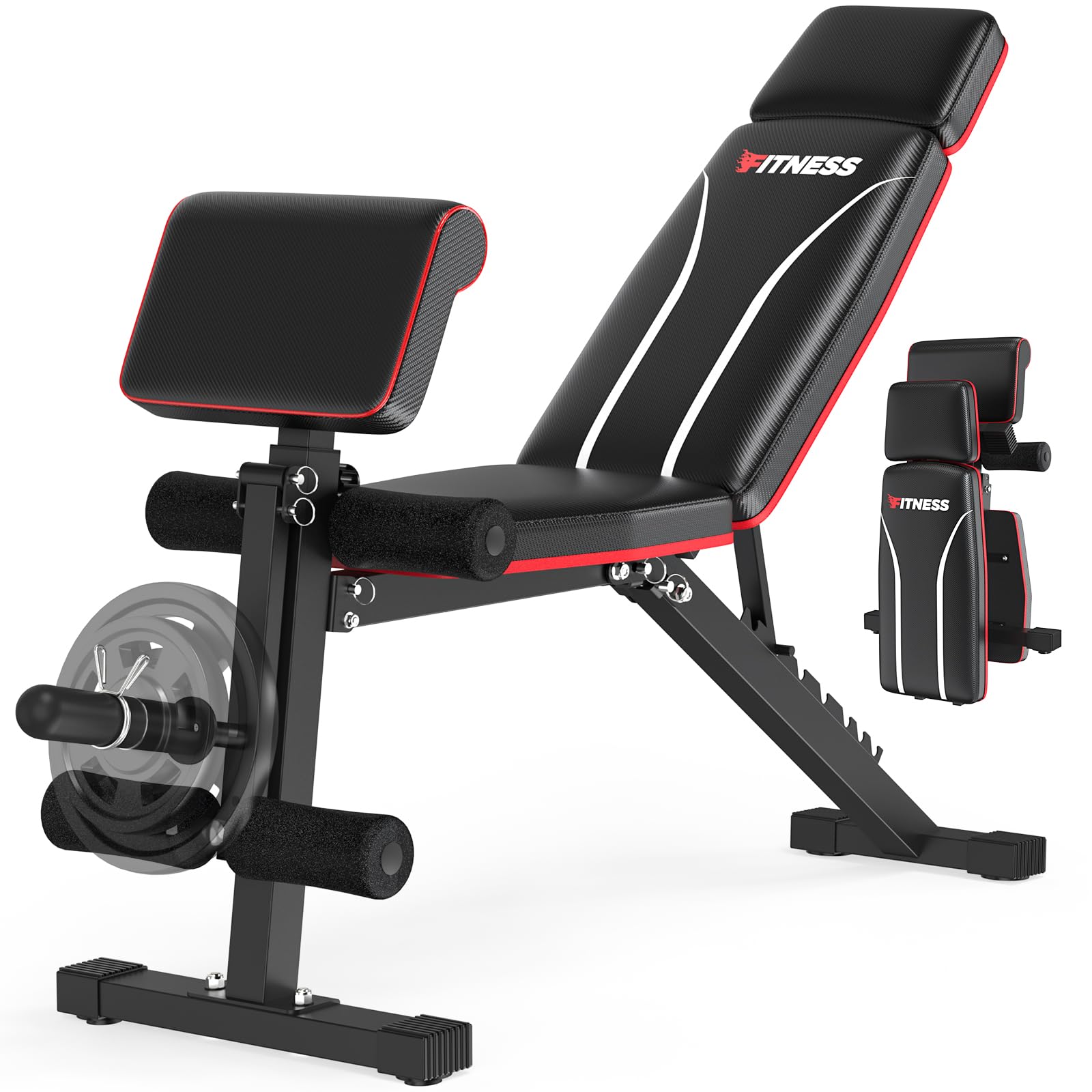 Adjustable Weight Bench for Home Gym - Foldable Flat Incline Decline Workout Bench with Leg Extension, Preacher Pad & Headrest - Perfect for Full Body Strength Training, Bench Press, and Sit-ups (Ideal for Small Spaces & Home Workouts)