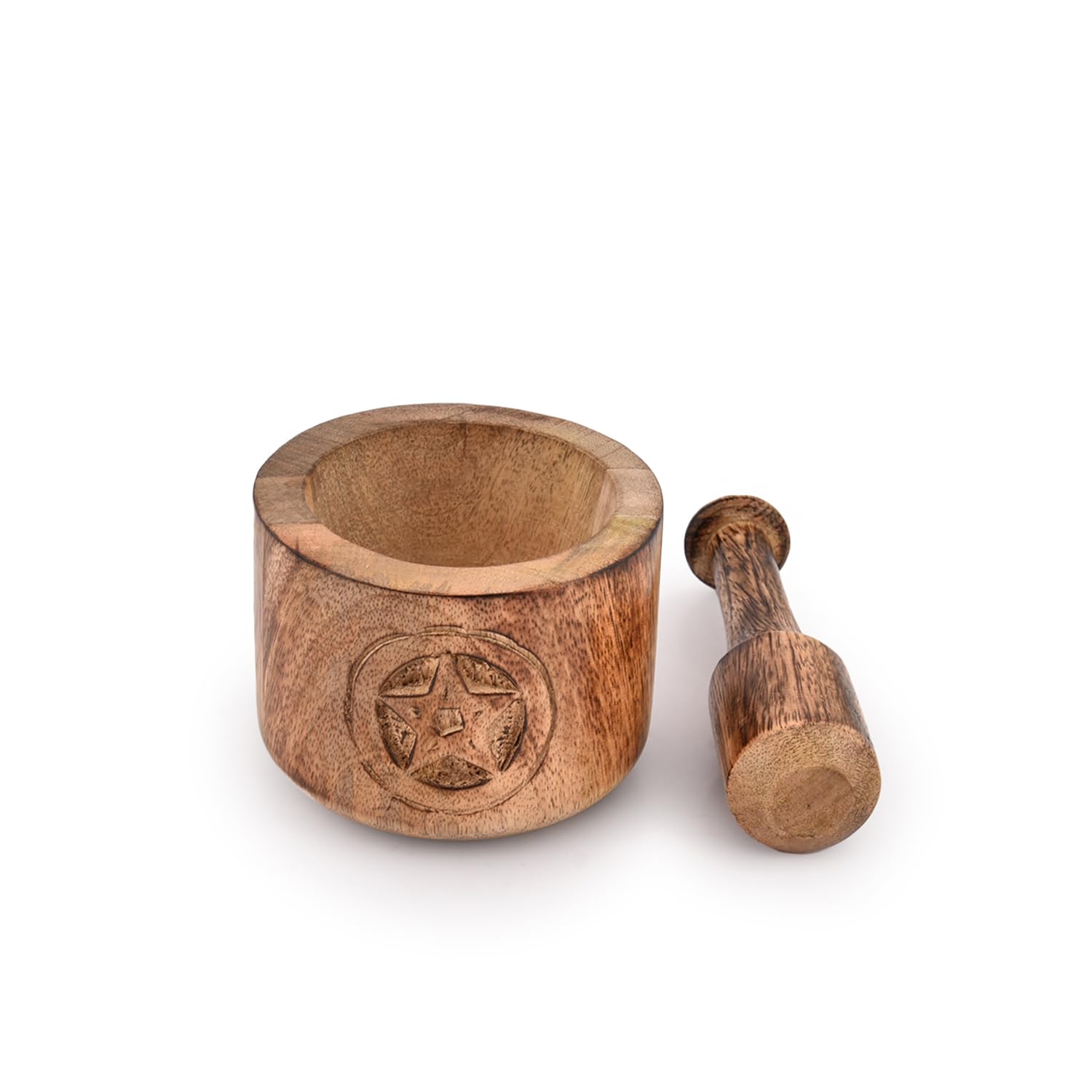 Premium Wooden Mortar and Pestle Set - Natural Garlic Masher, Herb Grinder, Spice Crusher for Kitchen - Perfect for Crushing Garlic, Grinding Spices, and Making Fresh Pesto & Guacamole