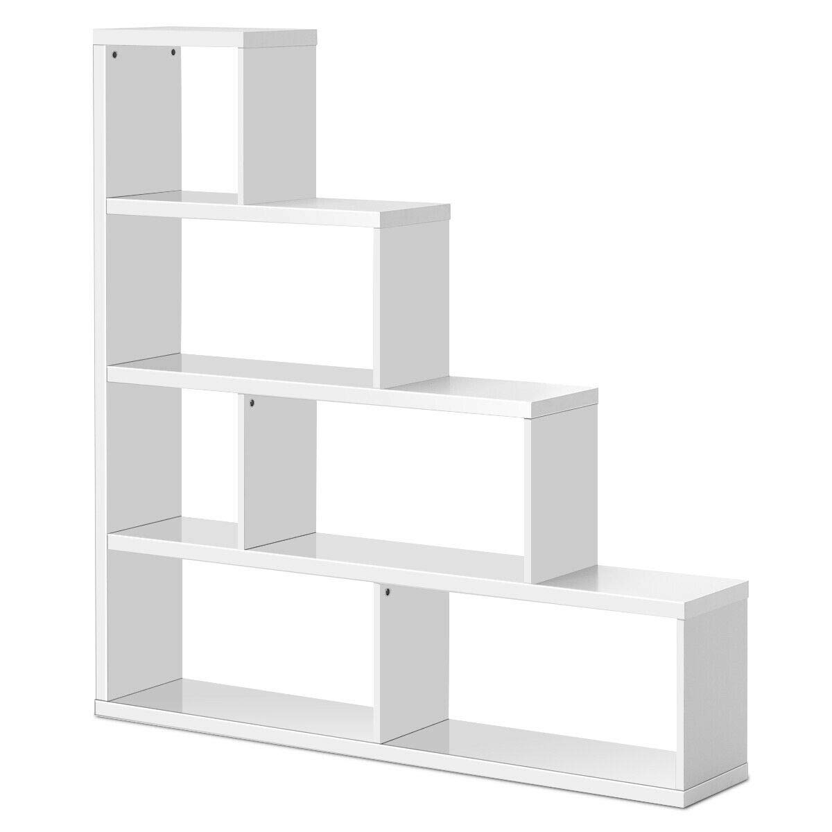White 4-Tier Ladder Bookcase with 6 Cubes - Space-Saving Bookshelf for Books, Photos, Decor & Plants | Perfect for Bedroom, Living Room, Home Office & Small Spaces
