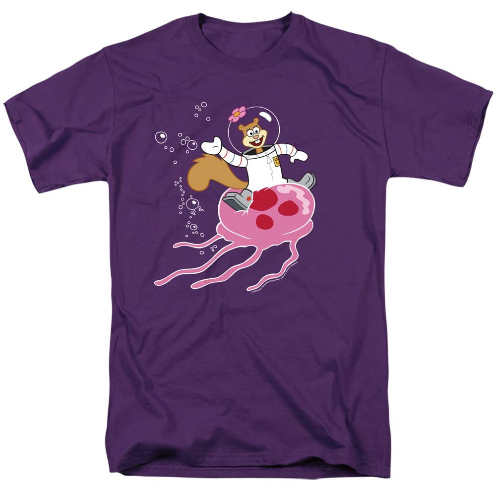 LOGOVISION Spongebob Sandy Rides The Jellyfish Unisex Adult T-Shirt - Cartoon Graphic Tee for Men & Women - Casual Wear, Cosplay, Gift for Nickelodeon Fans