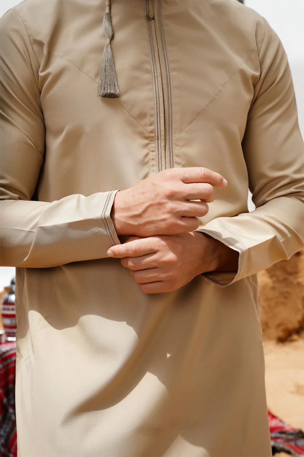 Premium Faris Omani Thobe Jubba for Men - Elegant Gold Embroidered Traditional Arabic Robe - Perfect for Eid, Weddings & Special Occasions