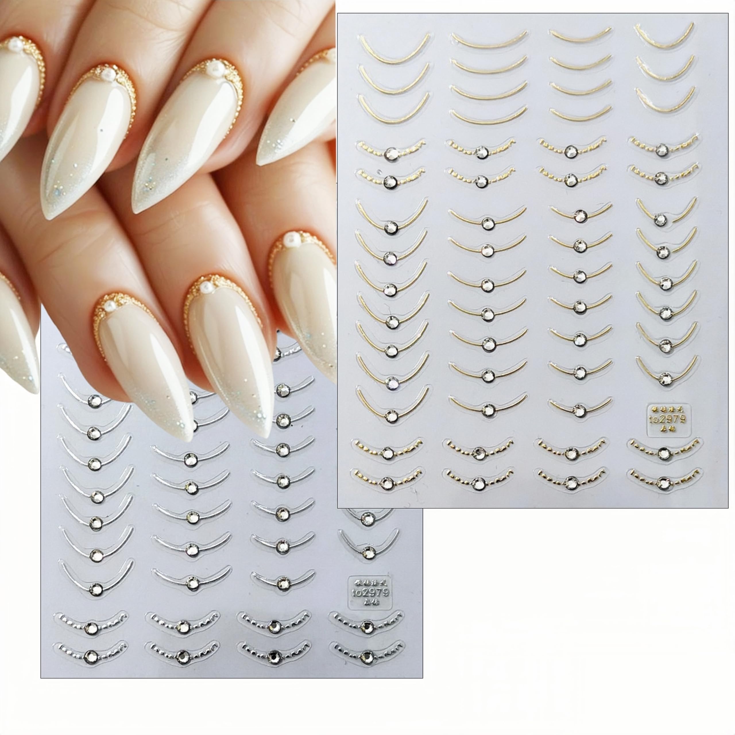2 Pack 5D Crystal Diamond French Line Nail Art Stickers - Elegant Gold & Silver Nail Decals for Women | Perfect for Manicures, Parties, Weddings & Special Occasions