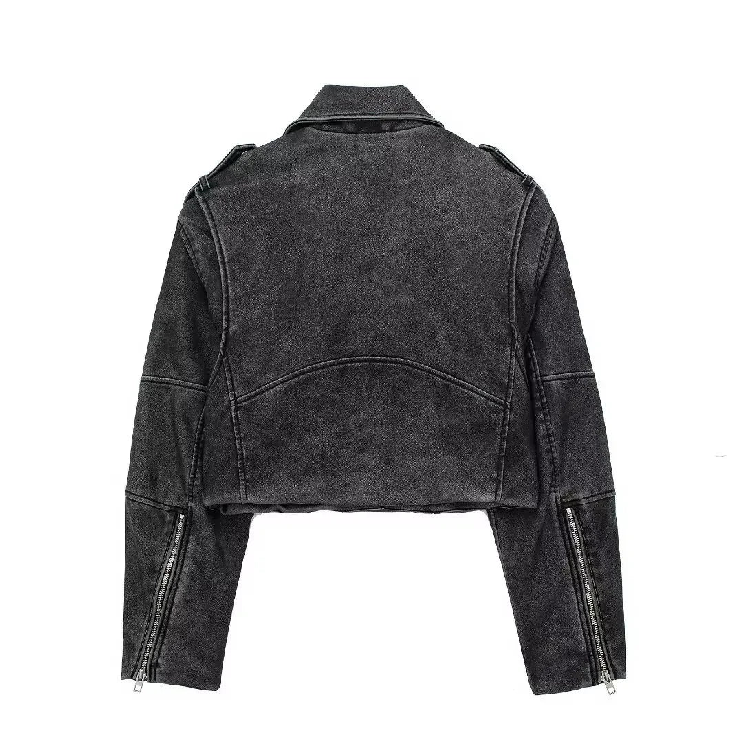 Stylish Women's Faux Leather Motorcycle Jacket - Winter & Autumn Biker Coat with Zipper Design - Trendy Outerwear for Riding, Travel & Casual Wear
