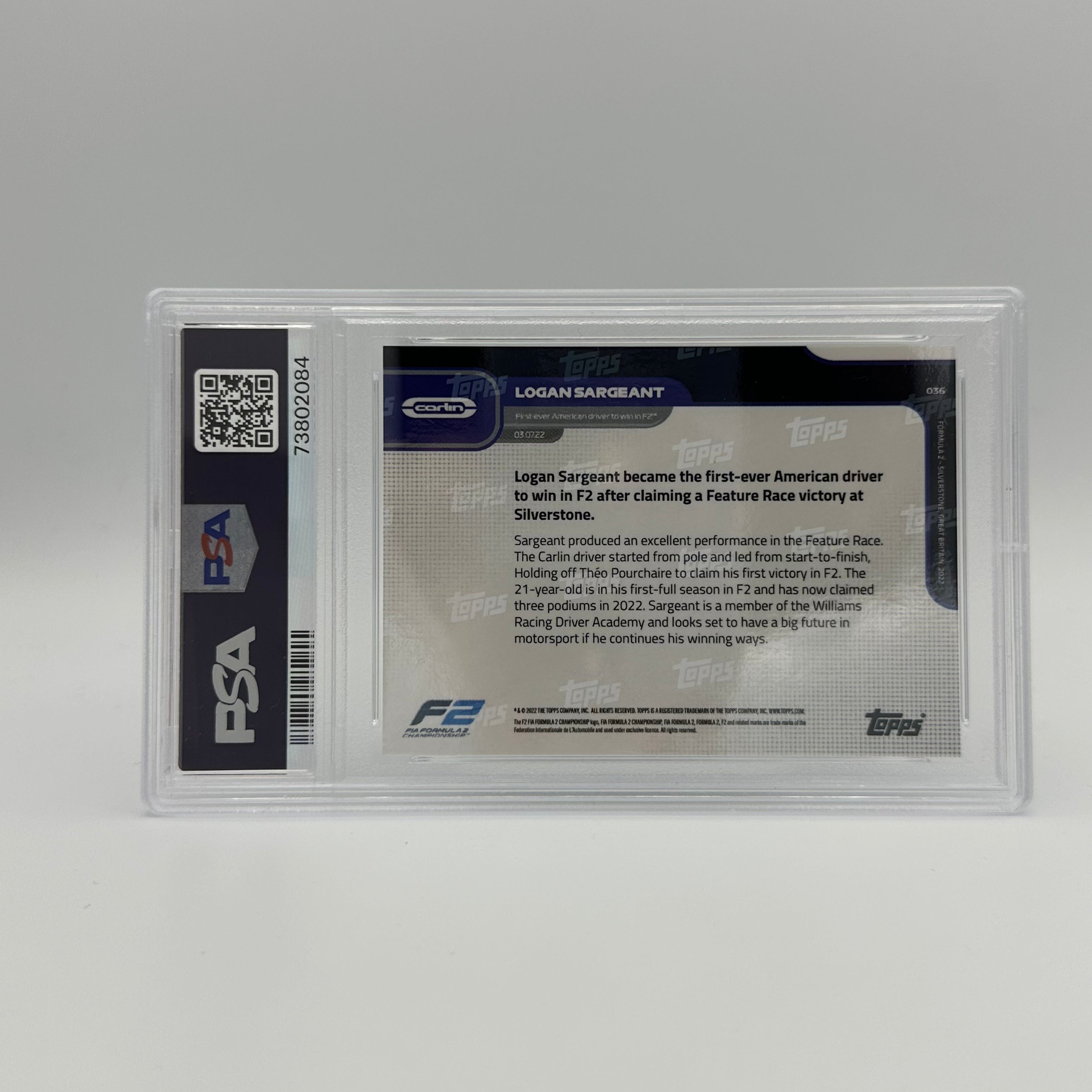 PSA 10 Logan Sargent #36 Black 75/99 - Rare Trading Card for Collectors & Investors - Perfect for Sports Memorabilia Displays & Card Collections