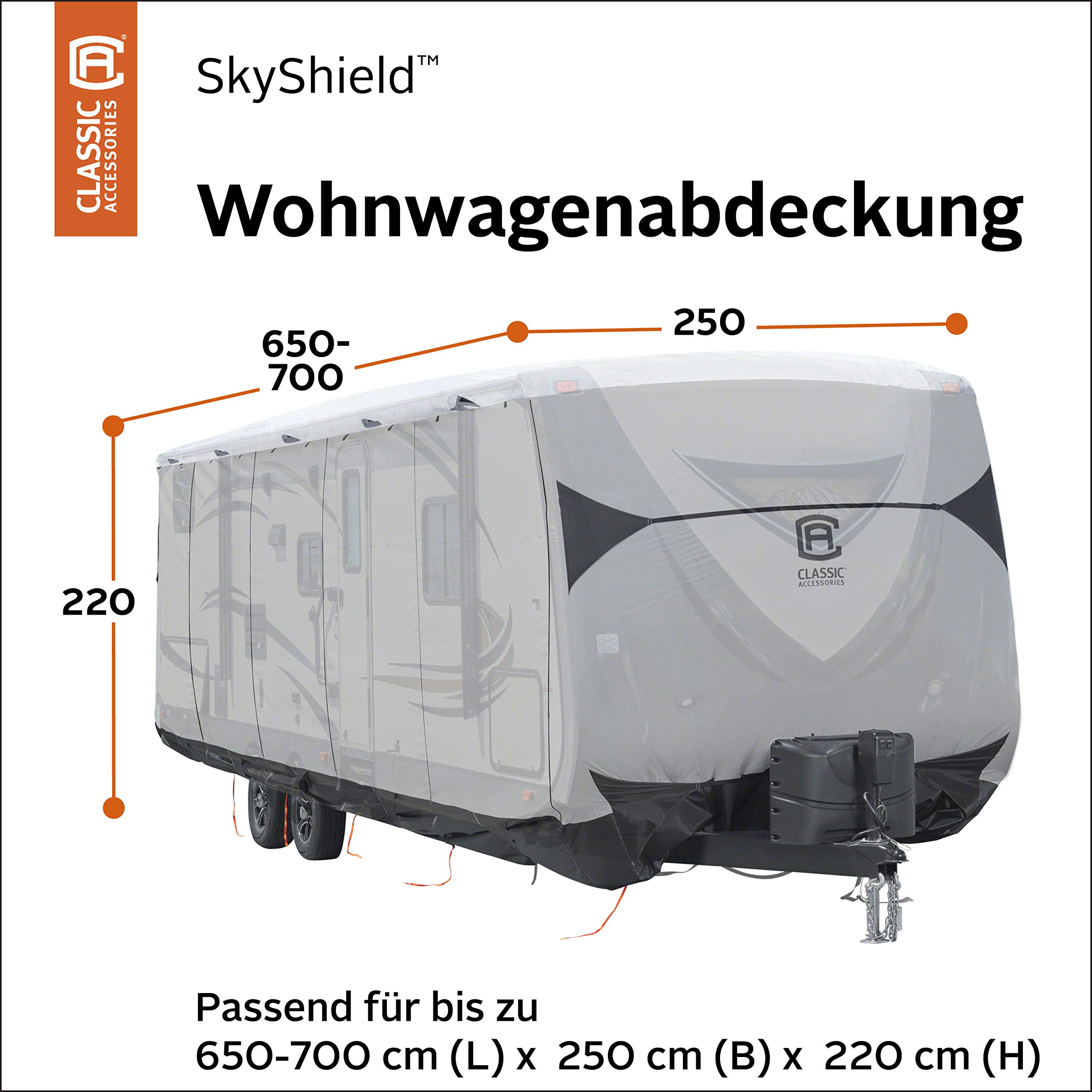 Classic SkyShield RV Cover 650-700cm - Black/Grey/White for Caravan Protection
