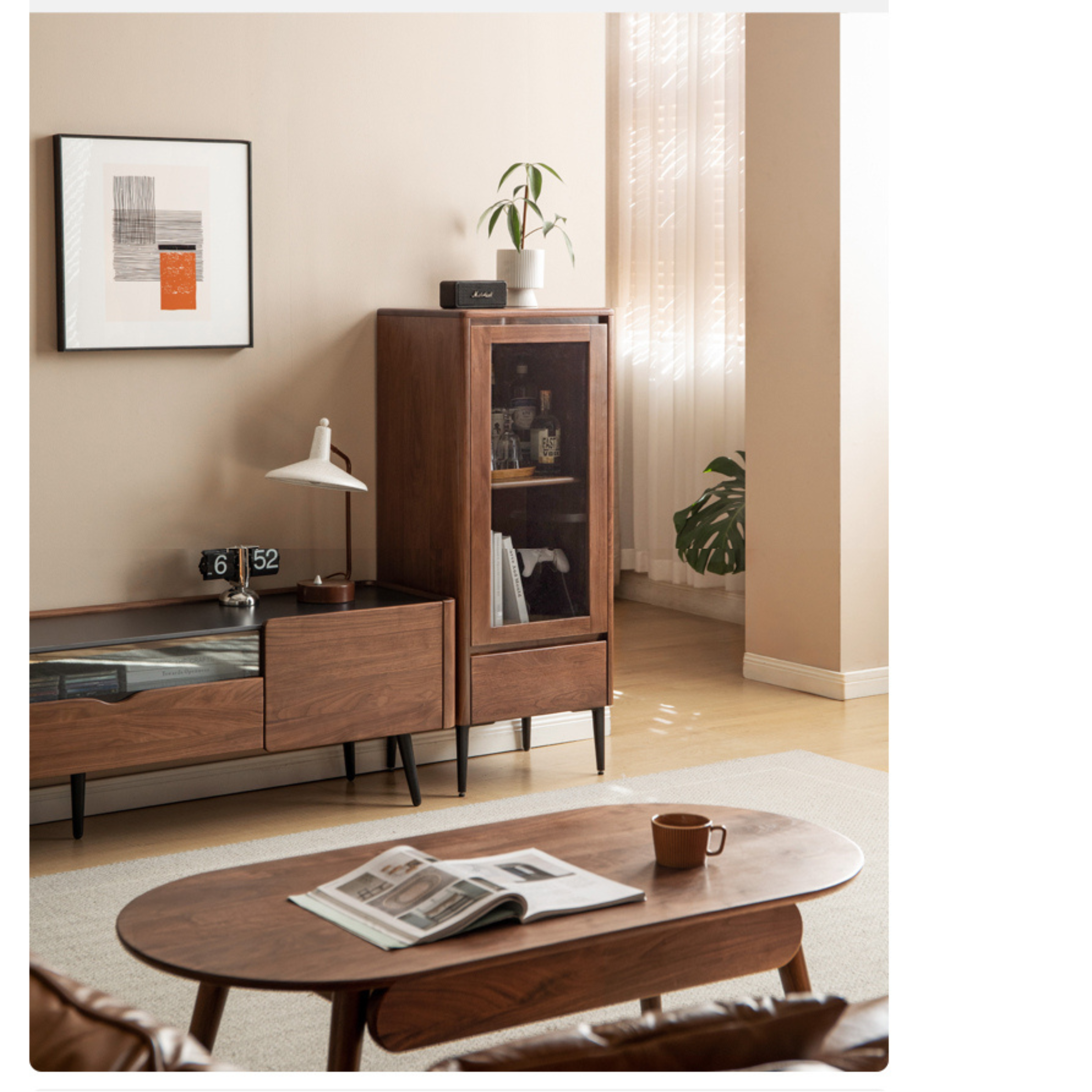 Solid Black Walnut Wood Rocking Side Cabinet - Handcrafted Rustic Nightstand for Bedroom, Living Room & Office Furniture
