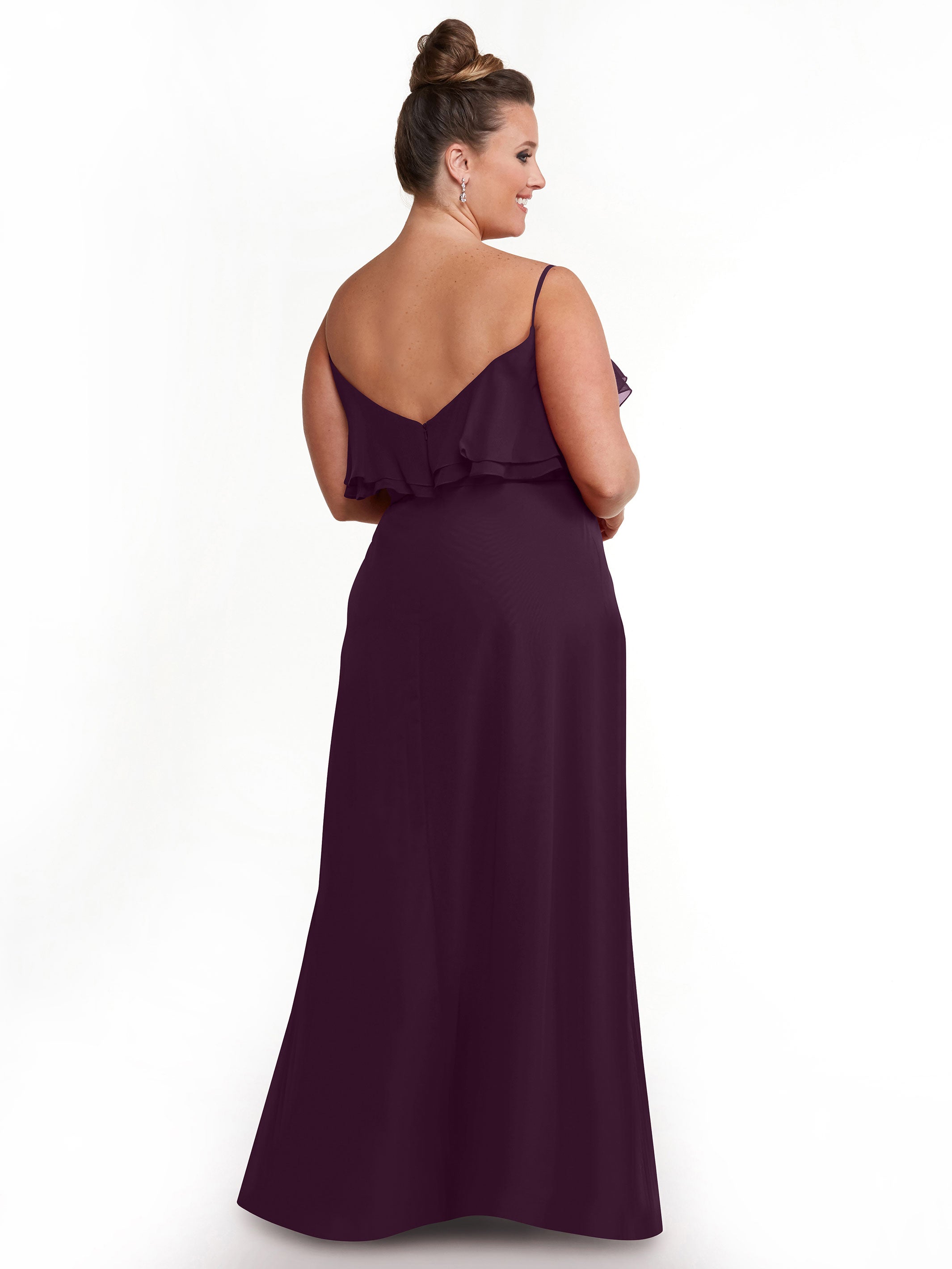 Elegant 80146 Sheath Chiffon Bridesmaid Dress with Ruffled Neckline - Perfect for Weddings, Formal Events & Special Occasions