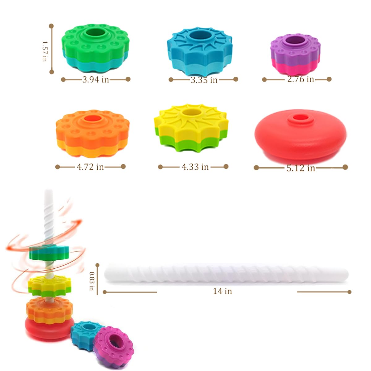 Rainbow Spinning Stacking Toy for Toddlers 1-3 Years | Montessori Educational Sensory Toy for Baby Development | Autism Friendly Learning Toy | Perfect Gift for 1 Year Old Boys & Girls | Great for Early Learning, Fine Motor Skills & Sensory Play