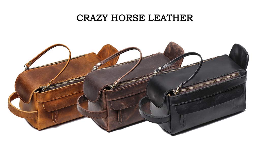 **Genuine Buffalo Retro Leather Unisex Toiletry Bag – Travel Dopp Kit & Washing Bag (Brown) – Perfect for Camping, Gym & Business Trips**