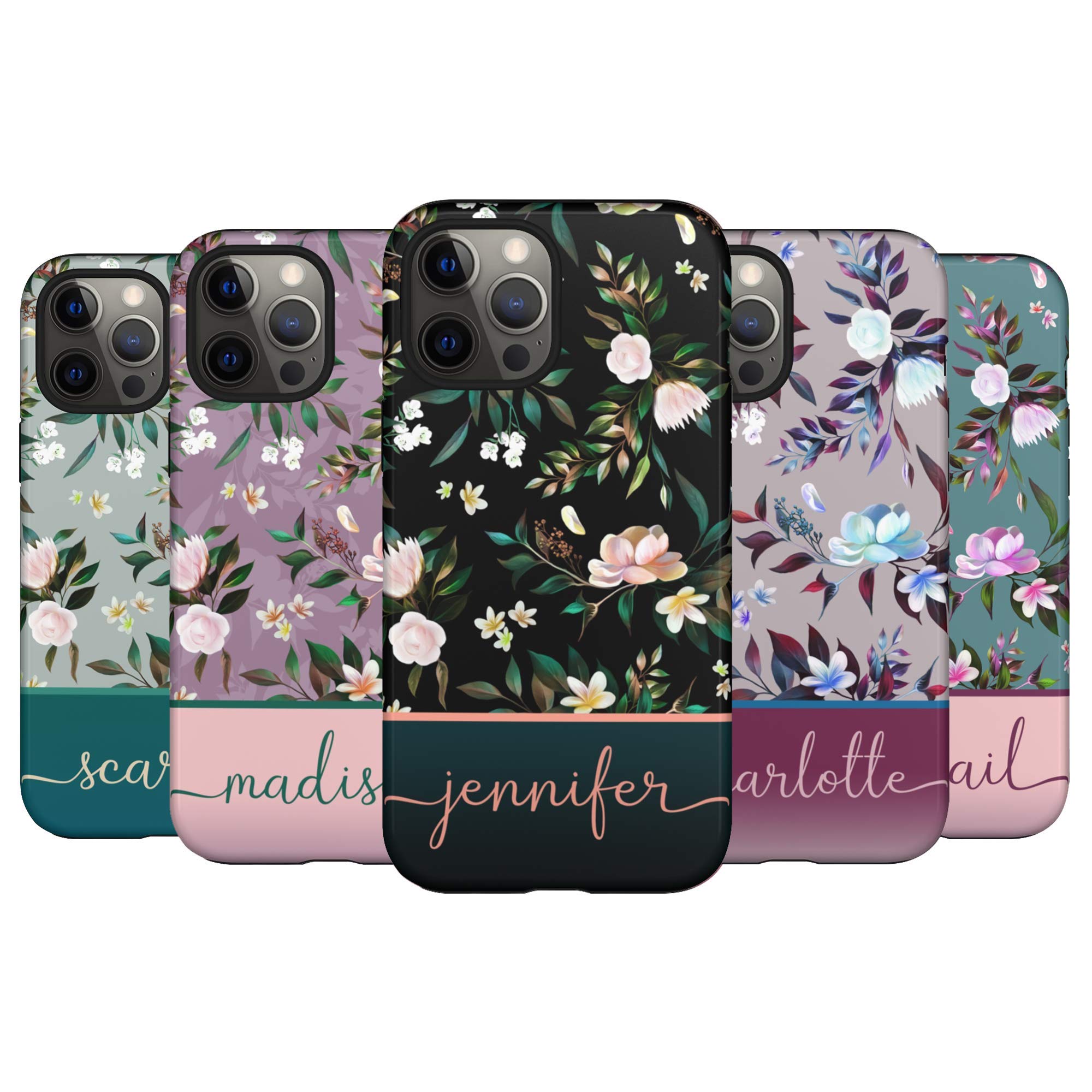 Custom Floral Name Phone Case - Personalized iPhone 16 Plus/15 Pro Max/14/13 Mini/12/11/X/XS Max/XR/7/8 Plus Cover - Perfect Gift for Women, Girls & Teens - Birthday, Anniversary, Valentine's Day Present